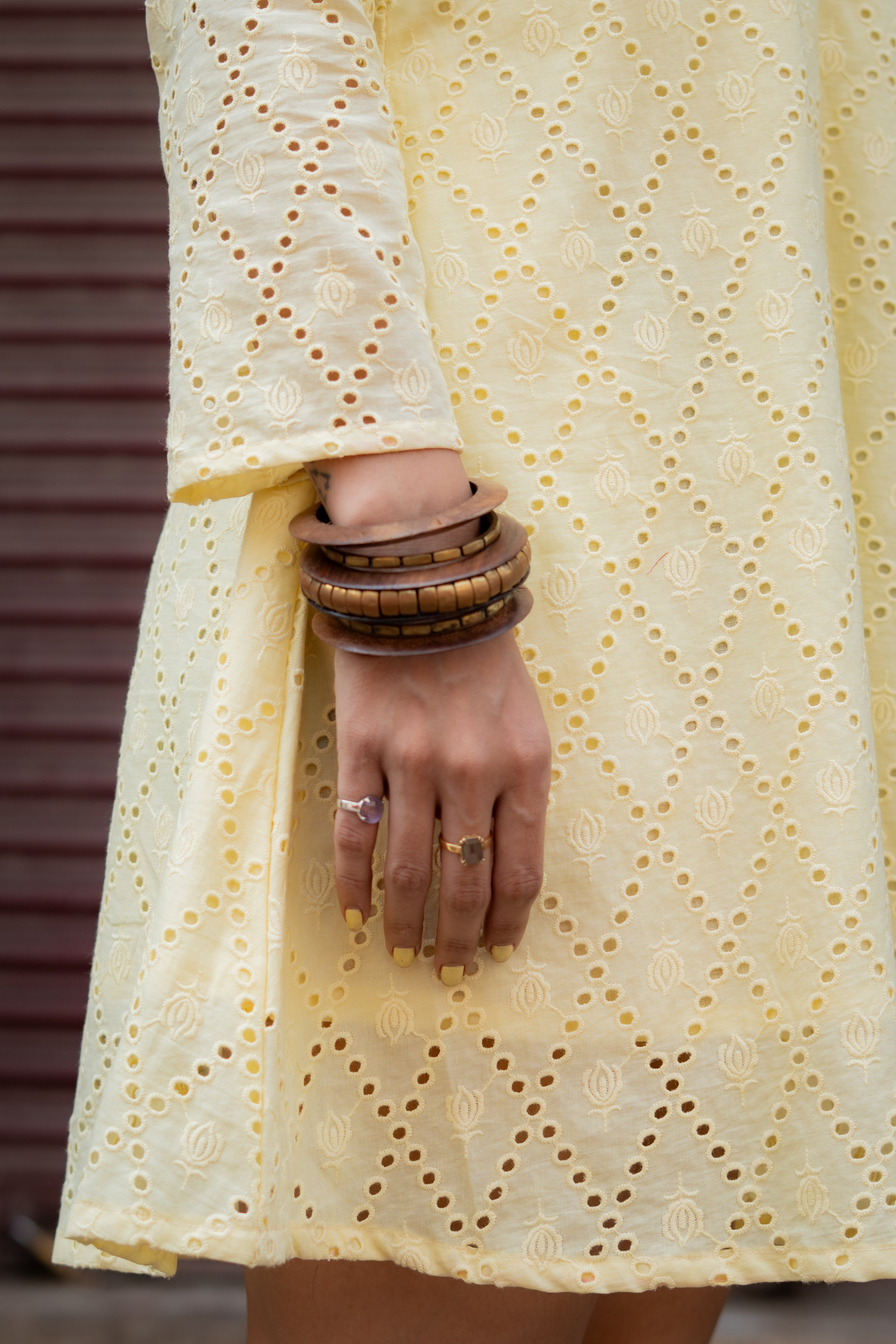 Lemon Yellow Hakoba Cotton A Line Dress