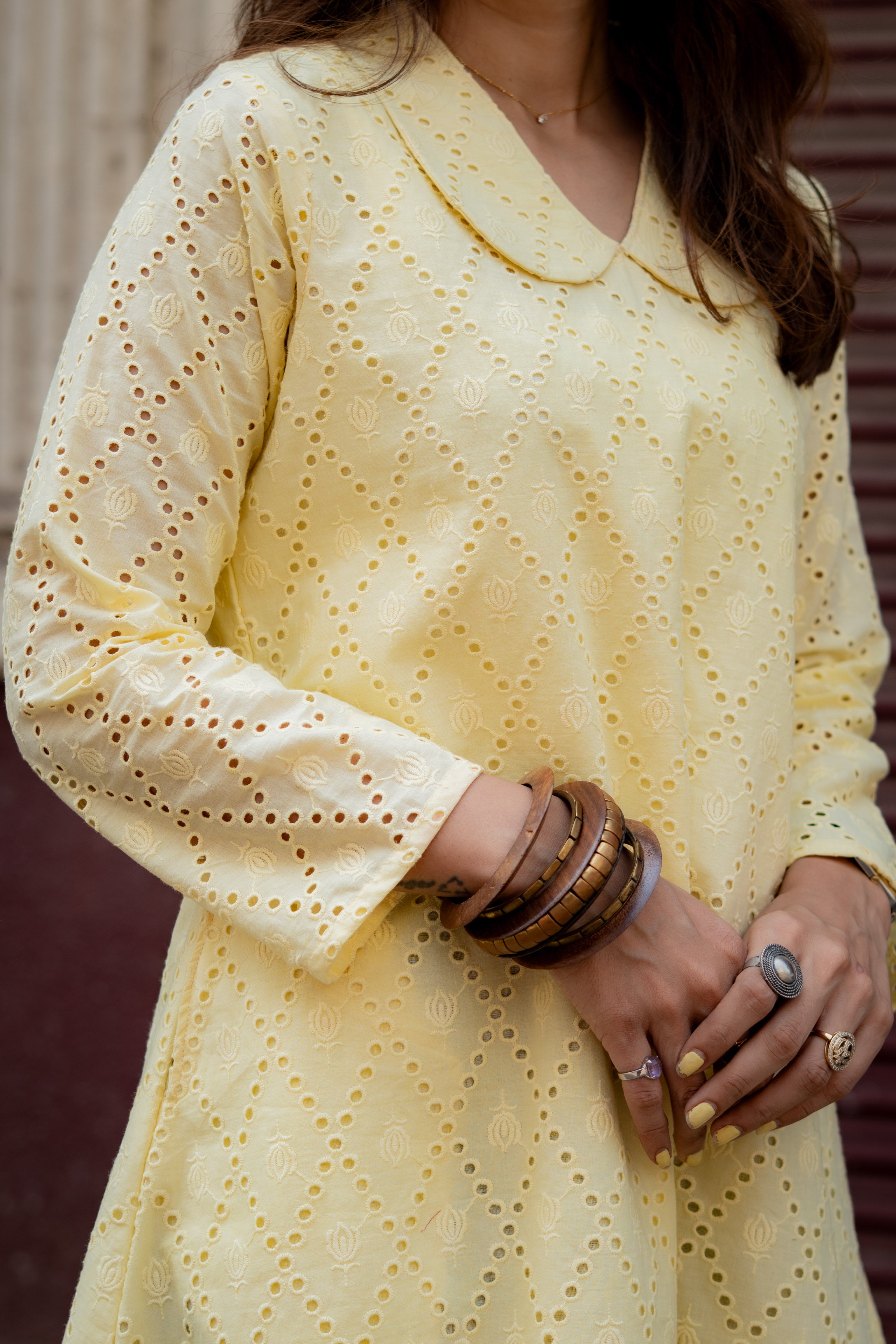 Lemon Yellow Hakoba Cotton A Line Dress