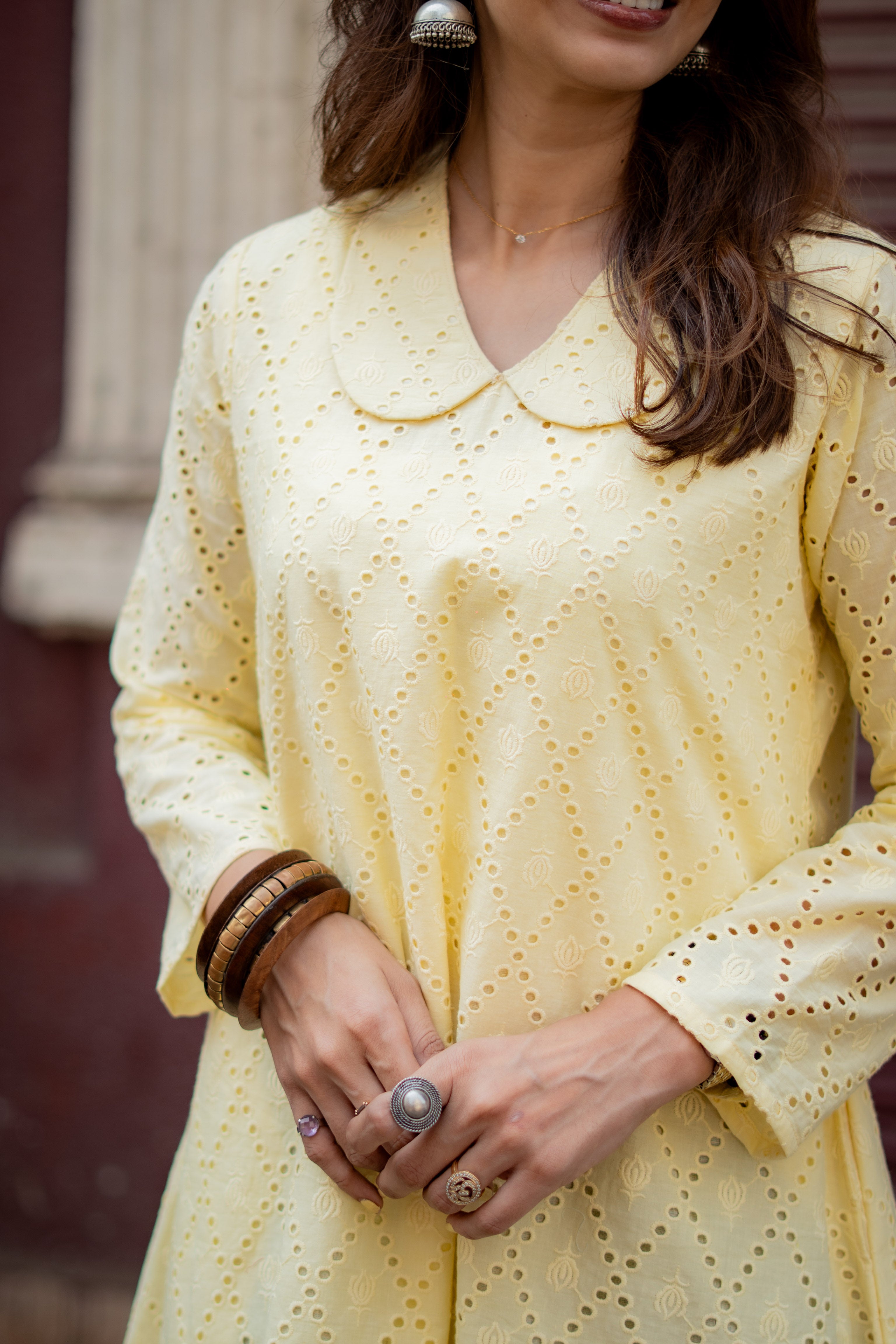 Lemon Yellow Hakoba Cotton A Line Dress