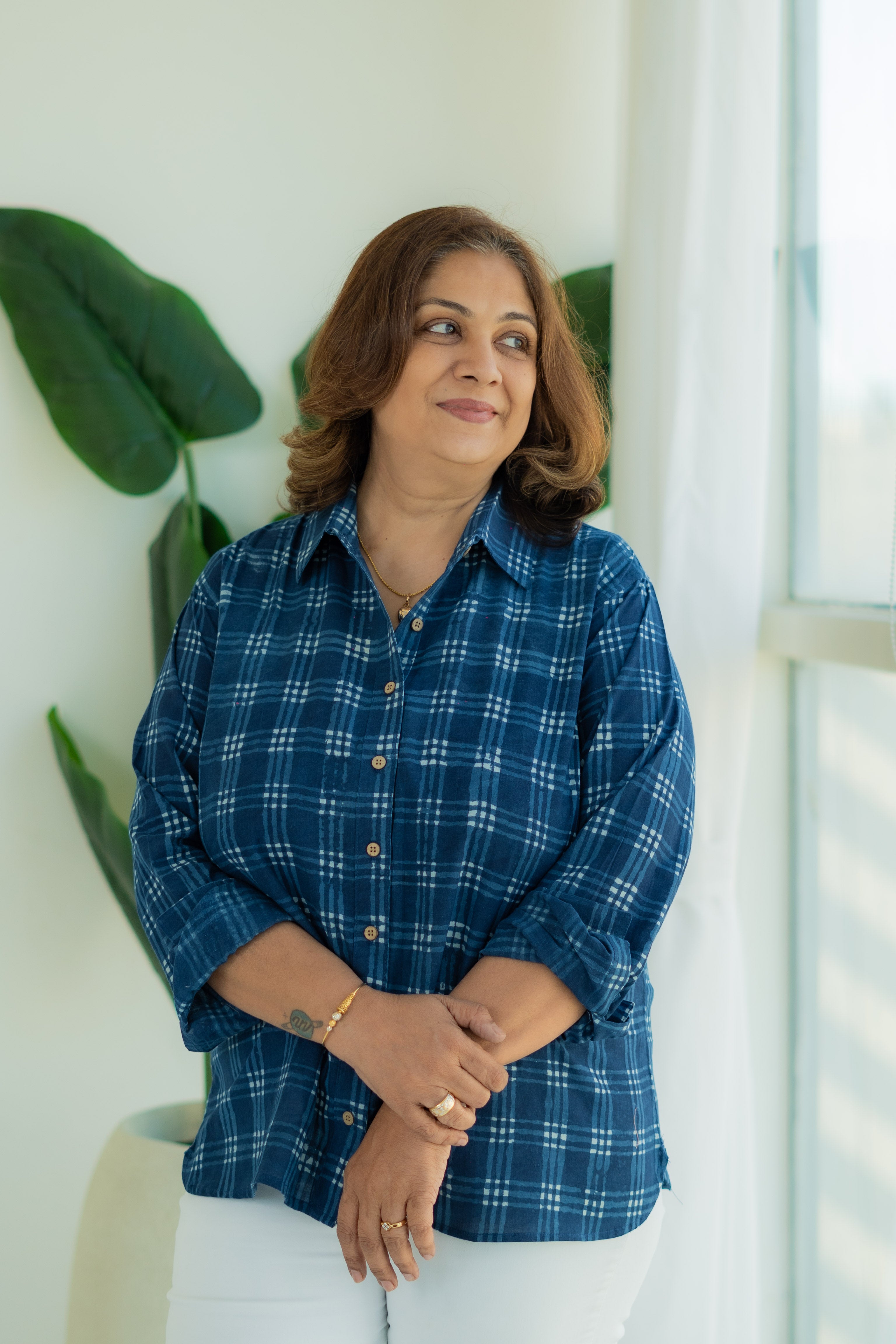 Indigo Checks Handblock Cotton Shirt