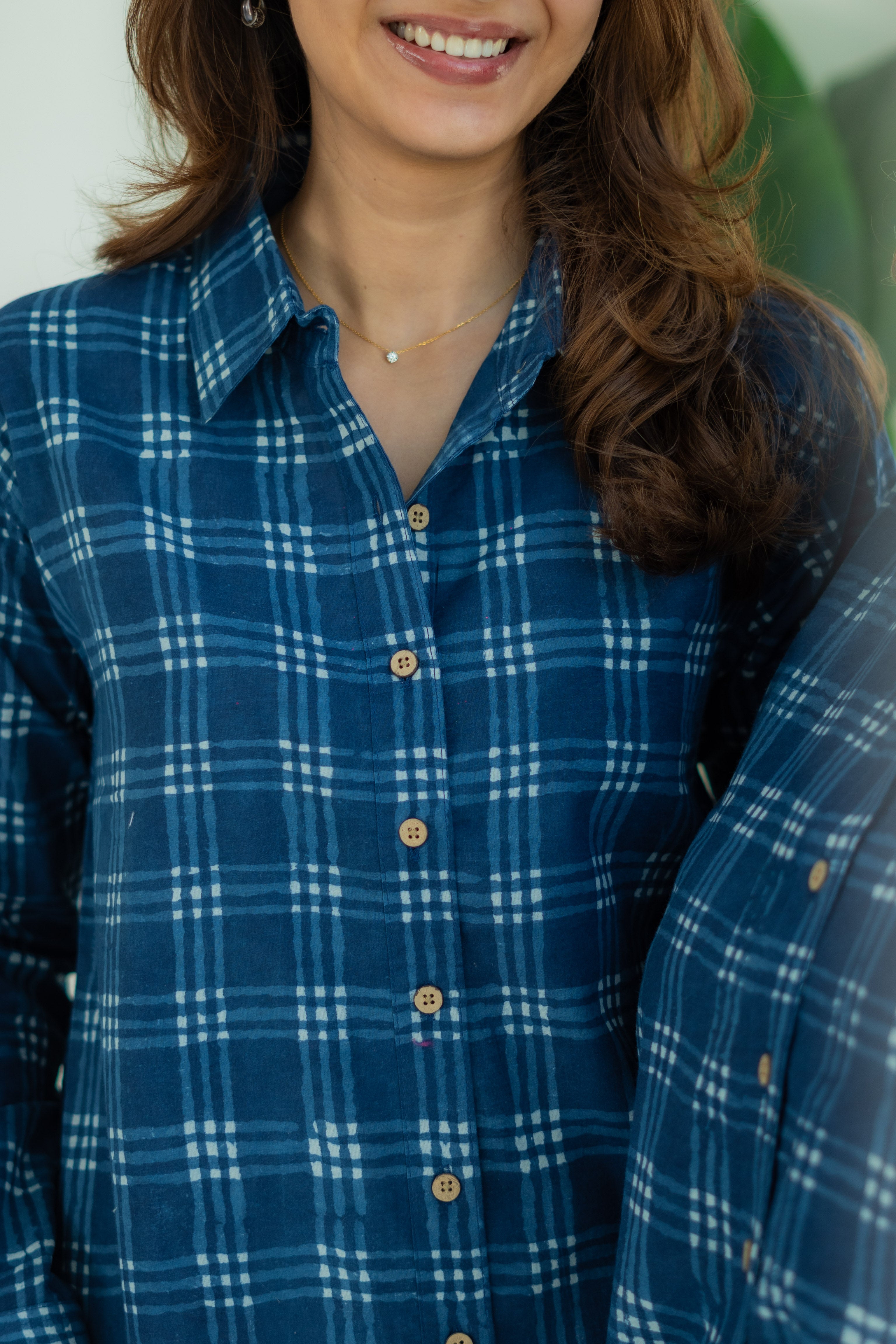 Indigo Checks Handblock Cotton Shirt