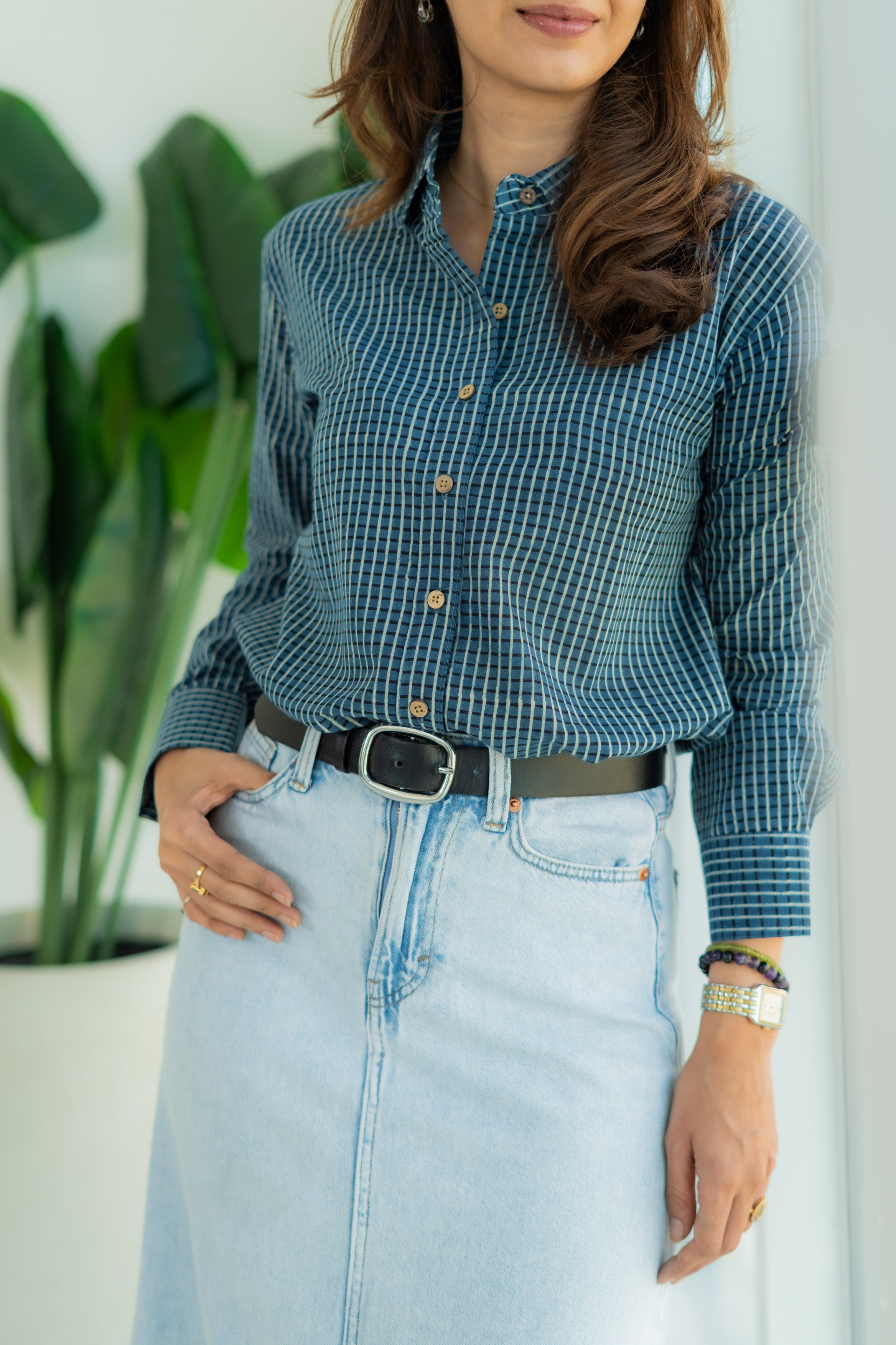 Indigo Ajrakh Checks Handblock Cotton Shirt