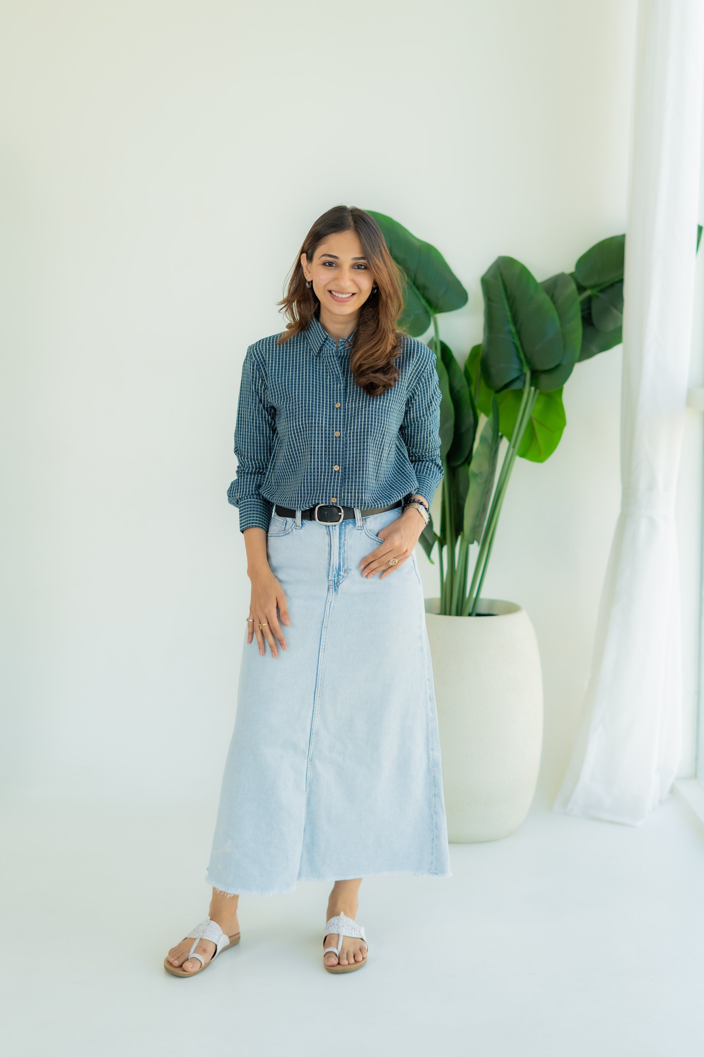 Indigo Ajrakh Checks Handblock Cotton Shirt