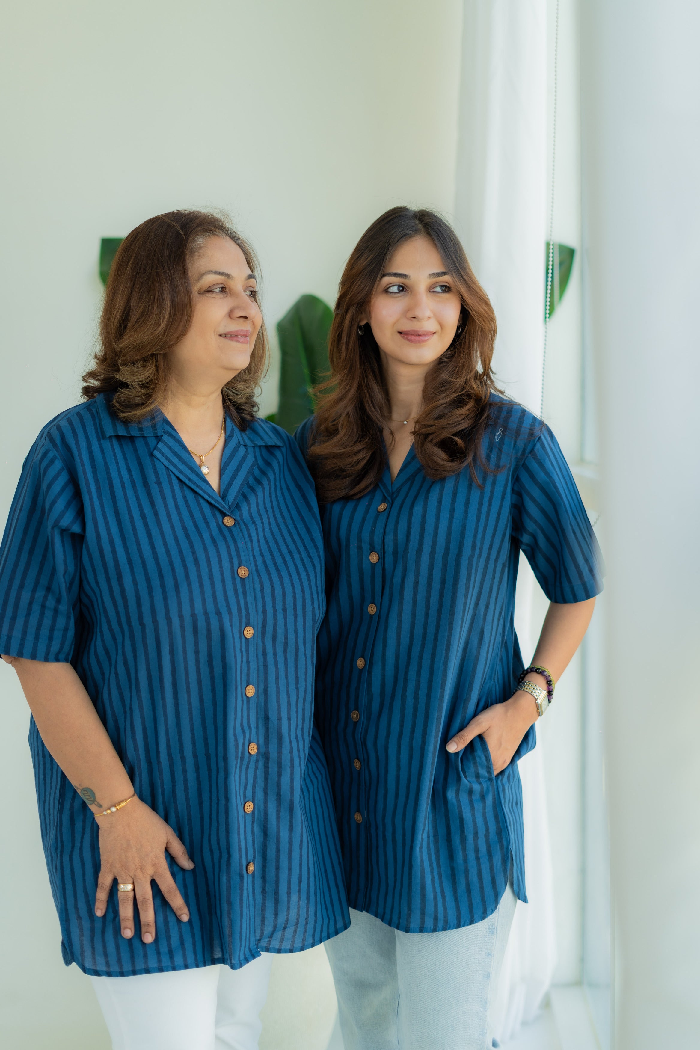 Indigo Jaipuri Stripe Handblock Cotton Shirt Kurti