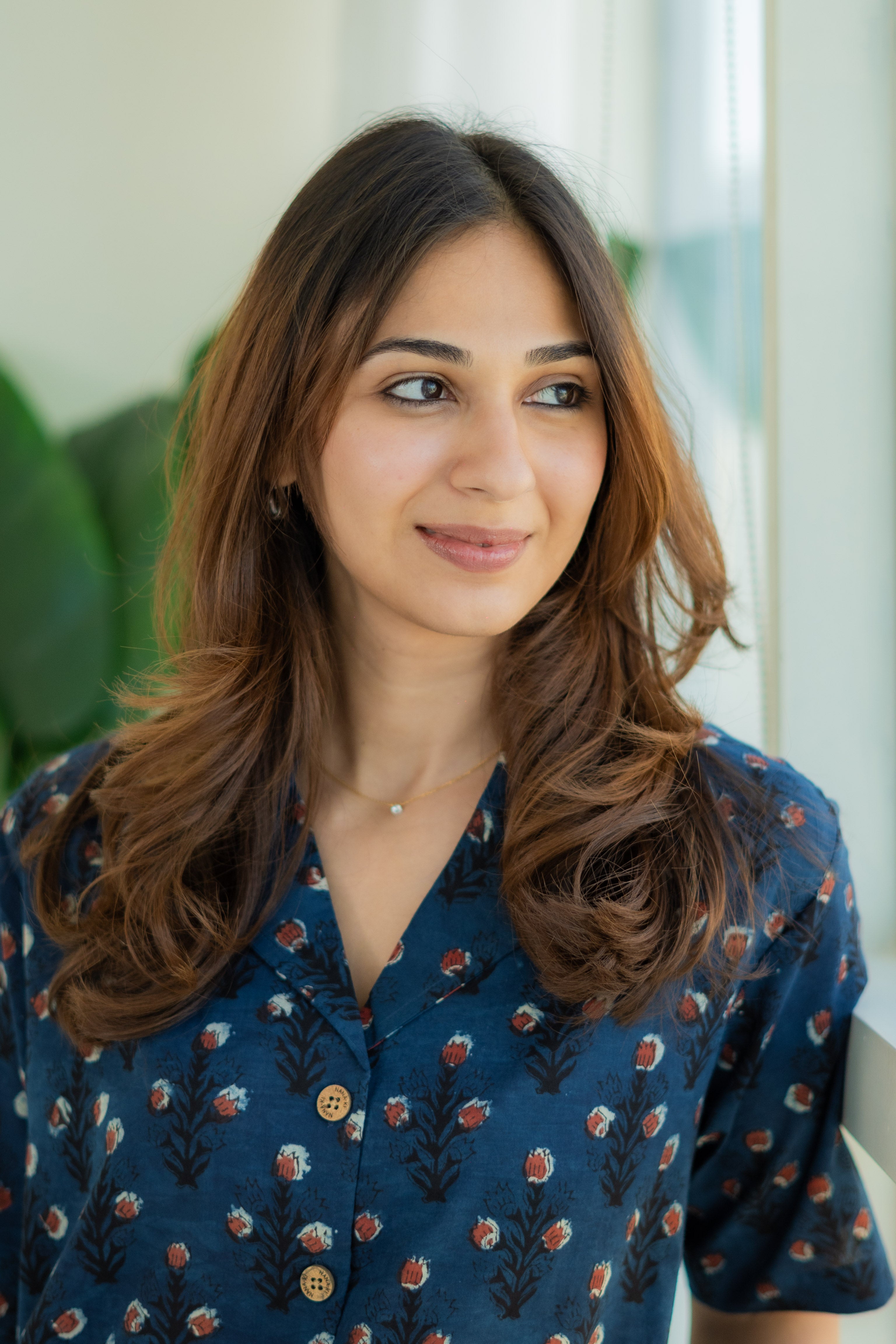 Indigo Red Flower Block Print Cotton Shirt Kurti