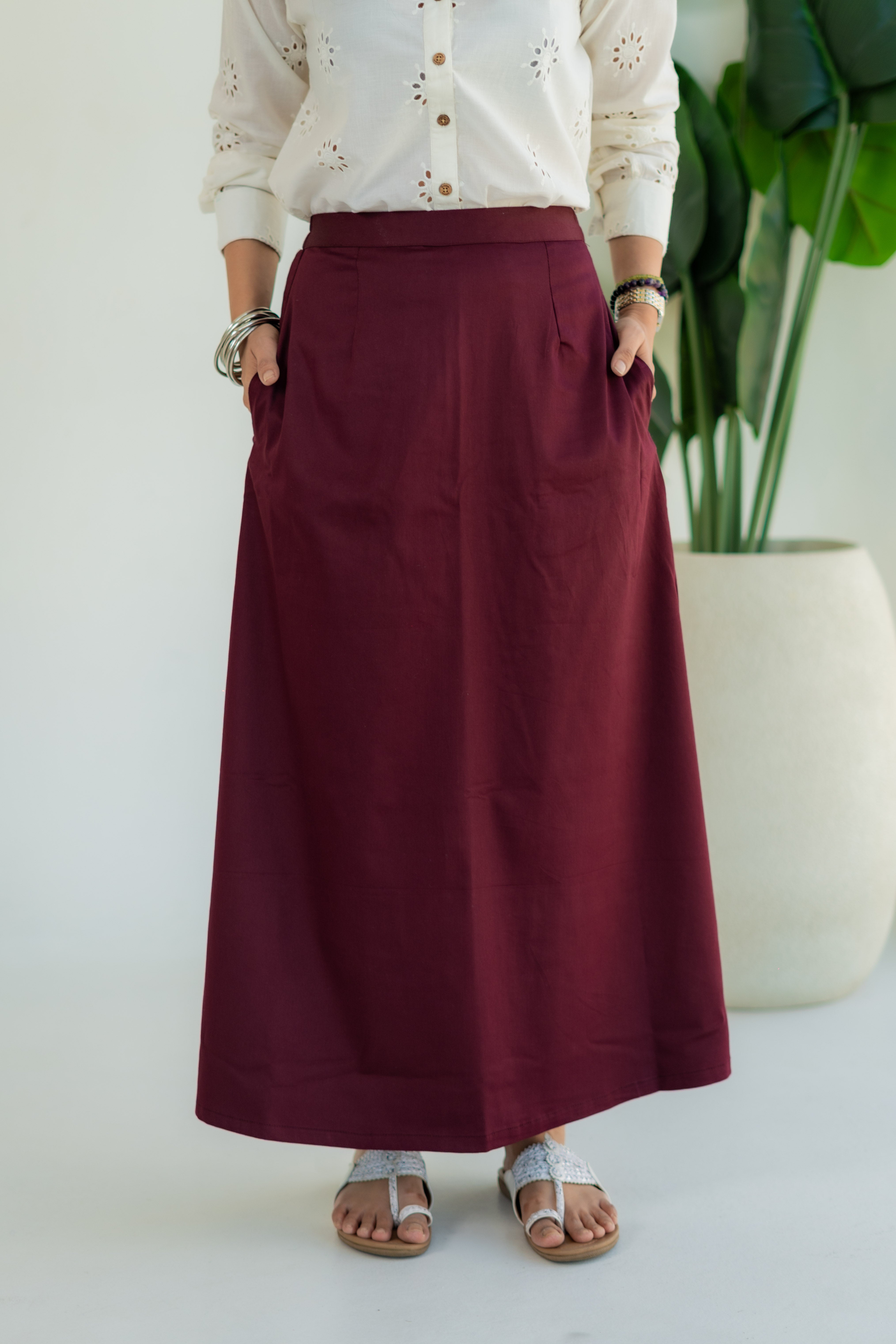 Maroon Cotton Poly Stretch Skirt