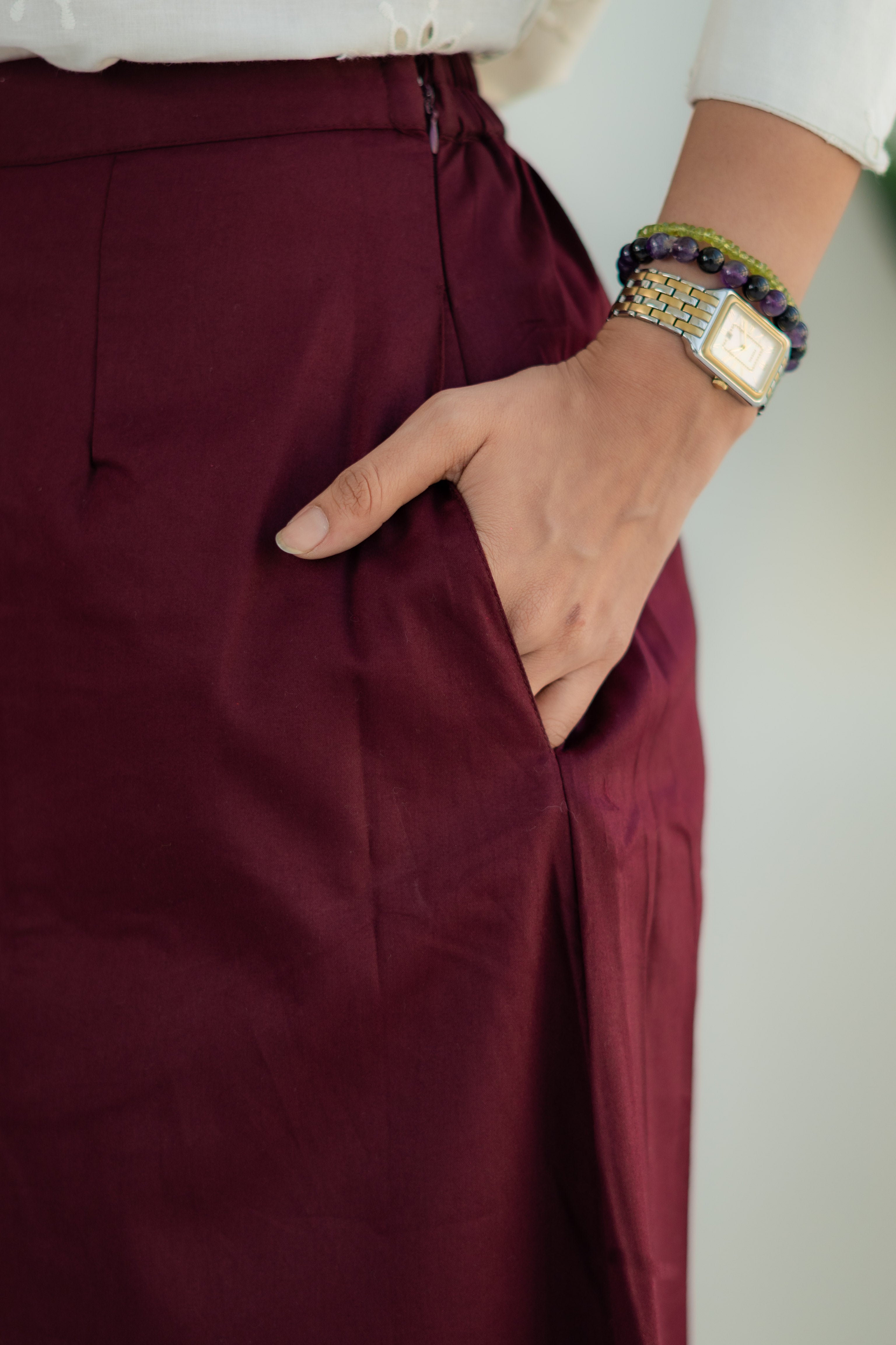Maroon Cotton Poly Stretch Skirt