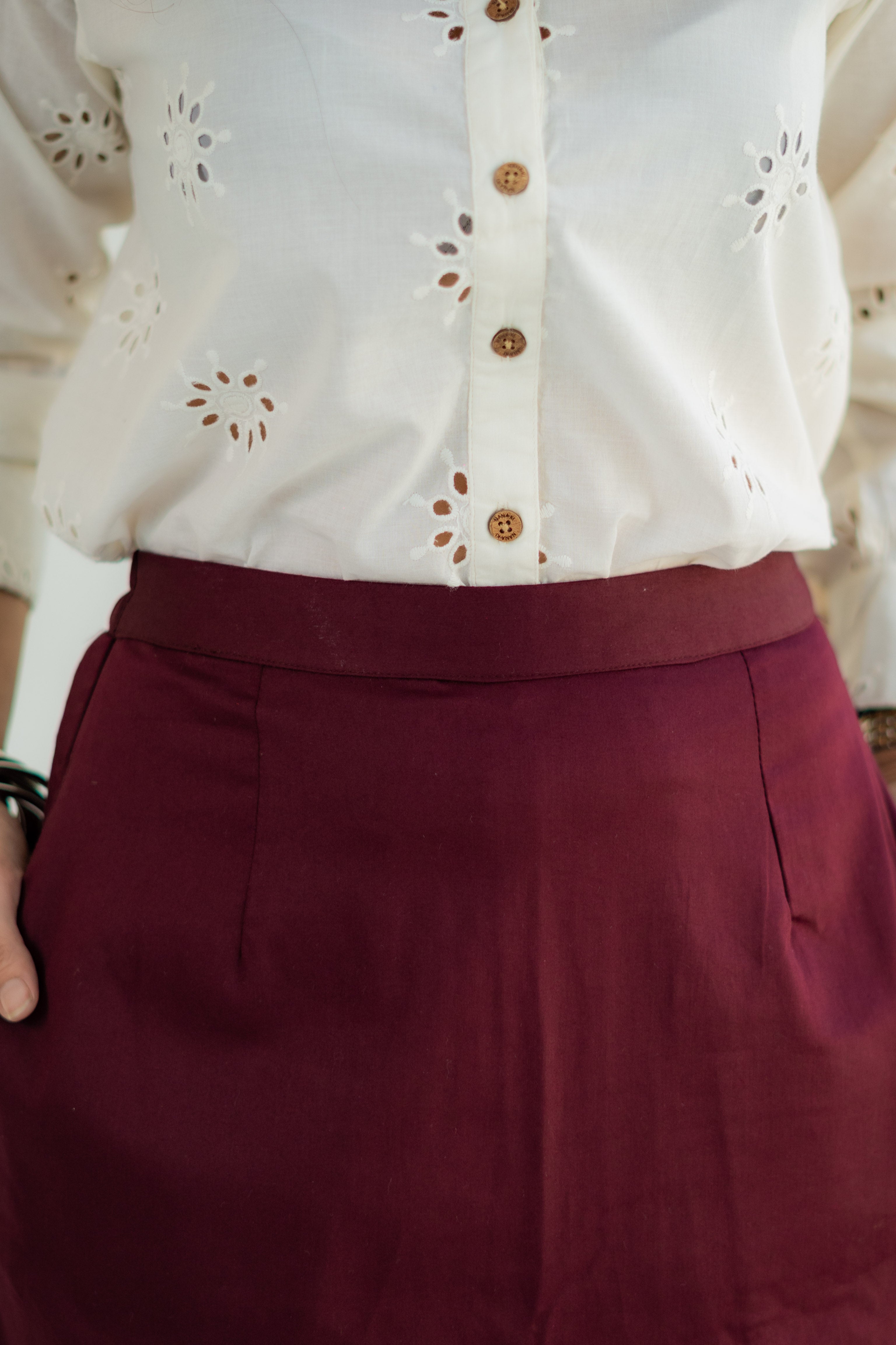 Maroon Cotton Poly Stretch Skirt