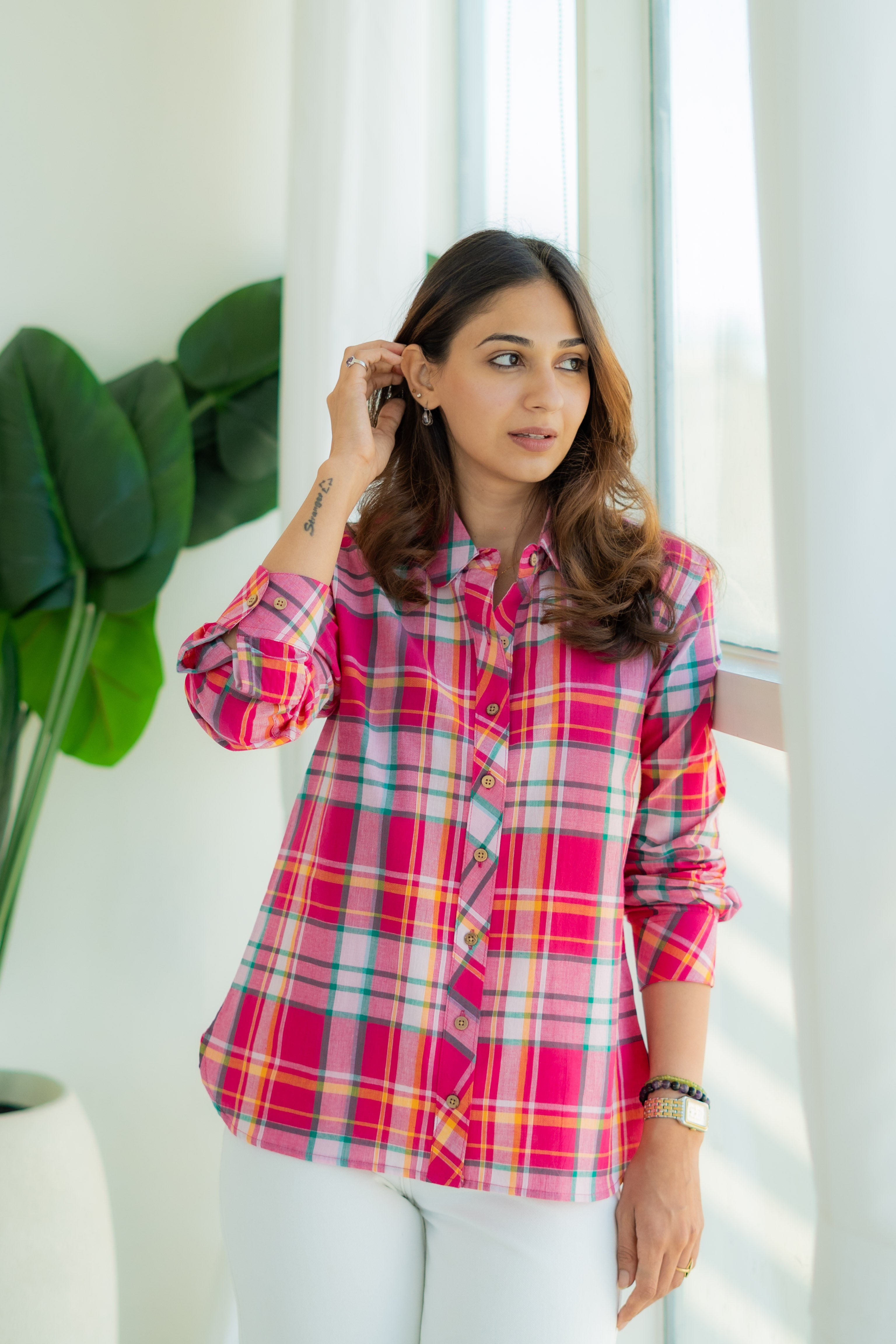 Pink Rani Madras Checks Cotton Shirt