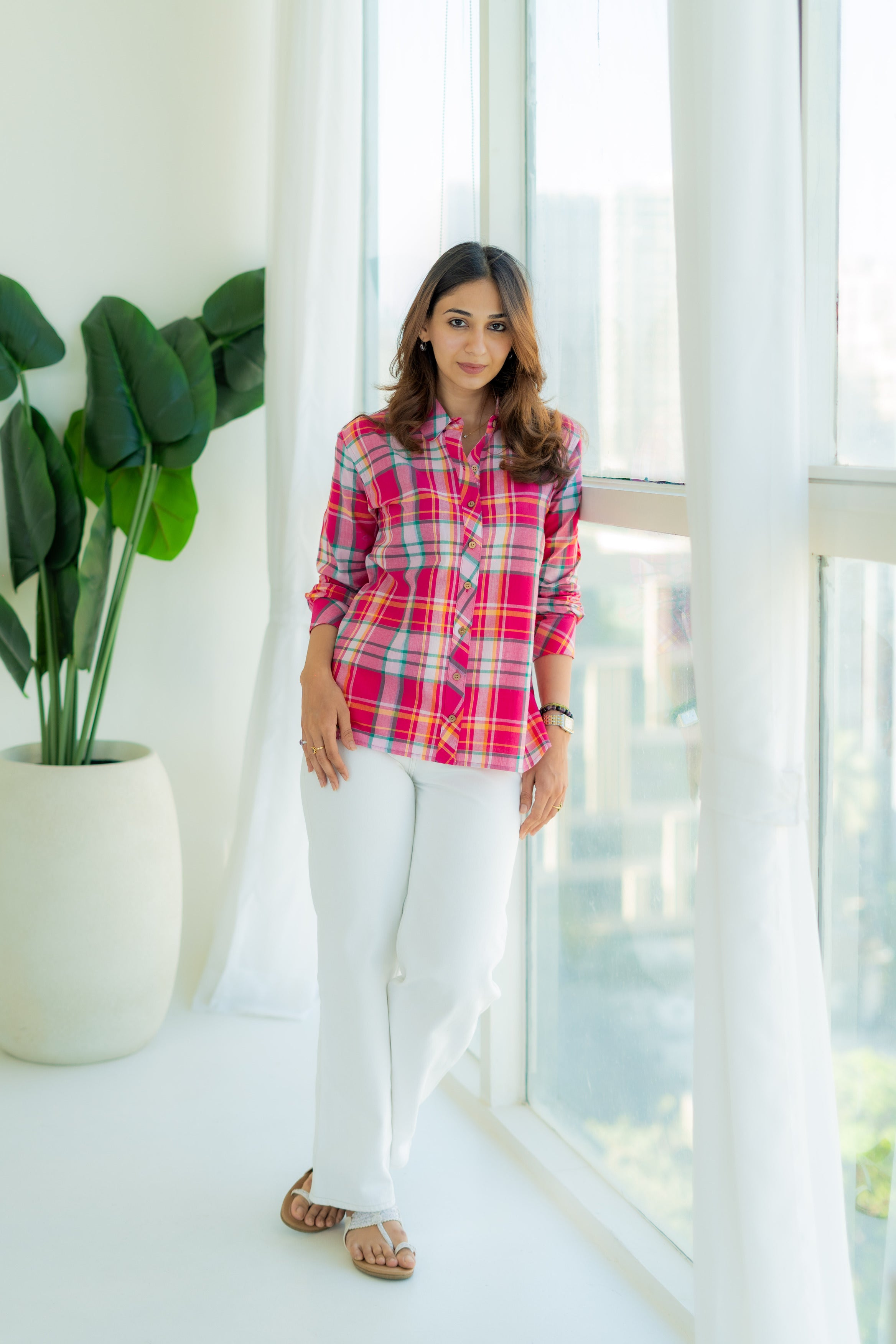 Pink Rani Madras Checks Cotton Shirt