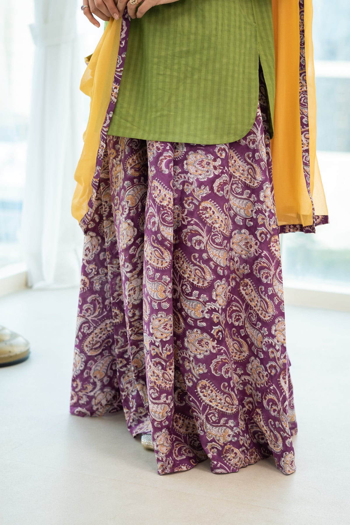 Popti Green Cotton Kurta with Handblock Sharara & Dupatta