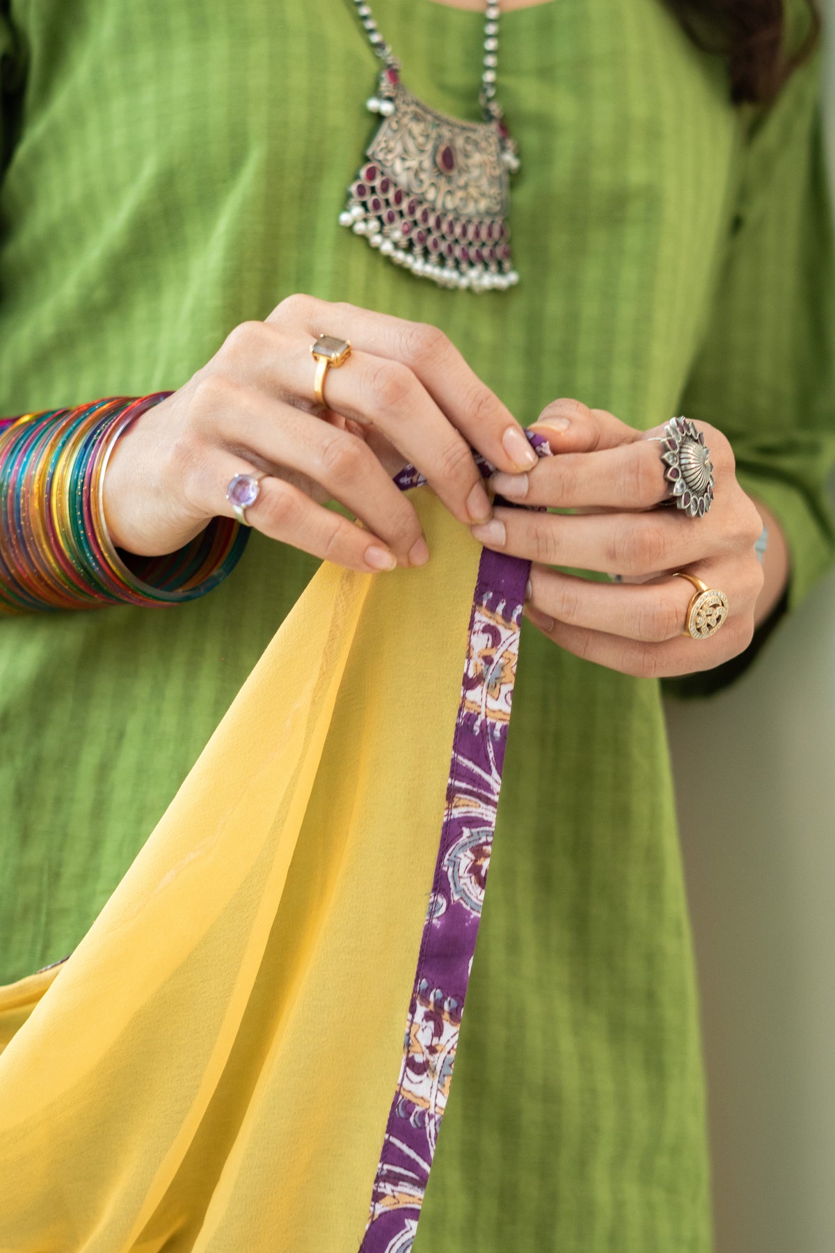 Popti Green Cotton Kurta with Handblock Sharara & Dupatta