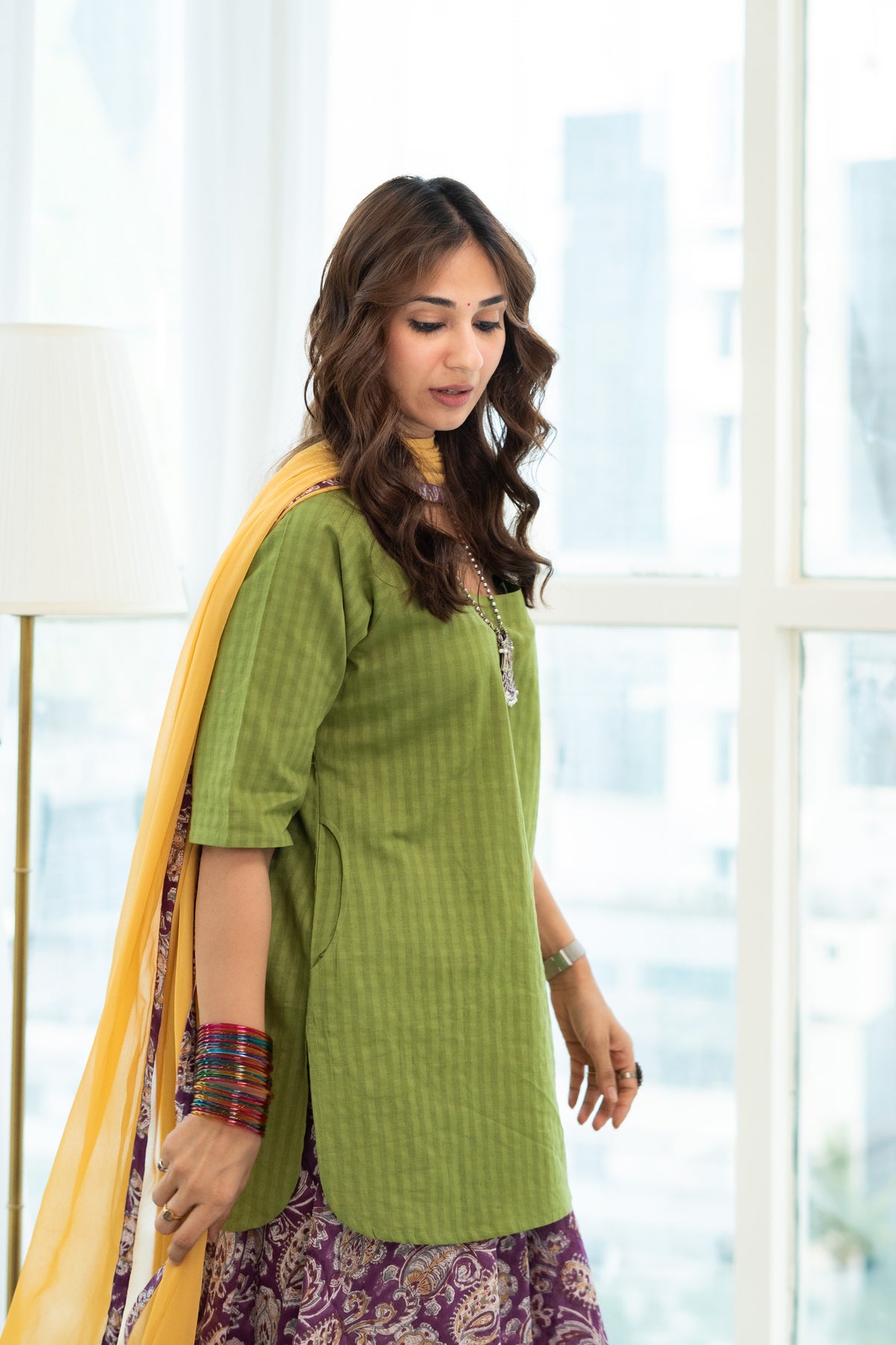 Popti Green Cotton Kurta with Handblock Sharara & Dupatta