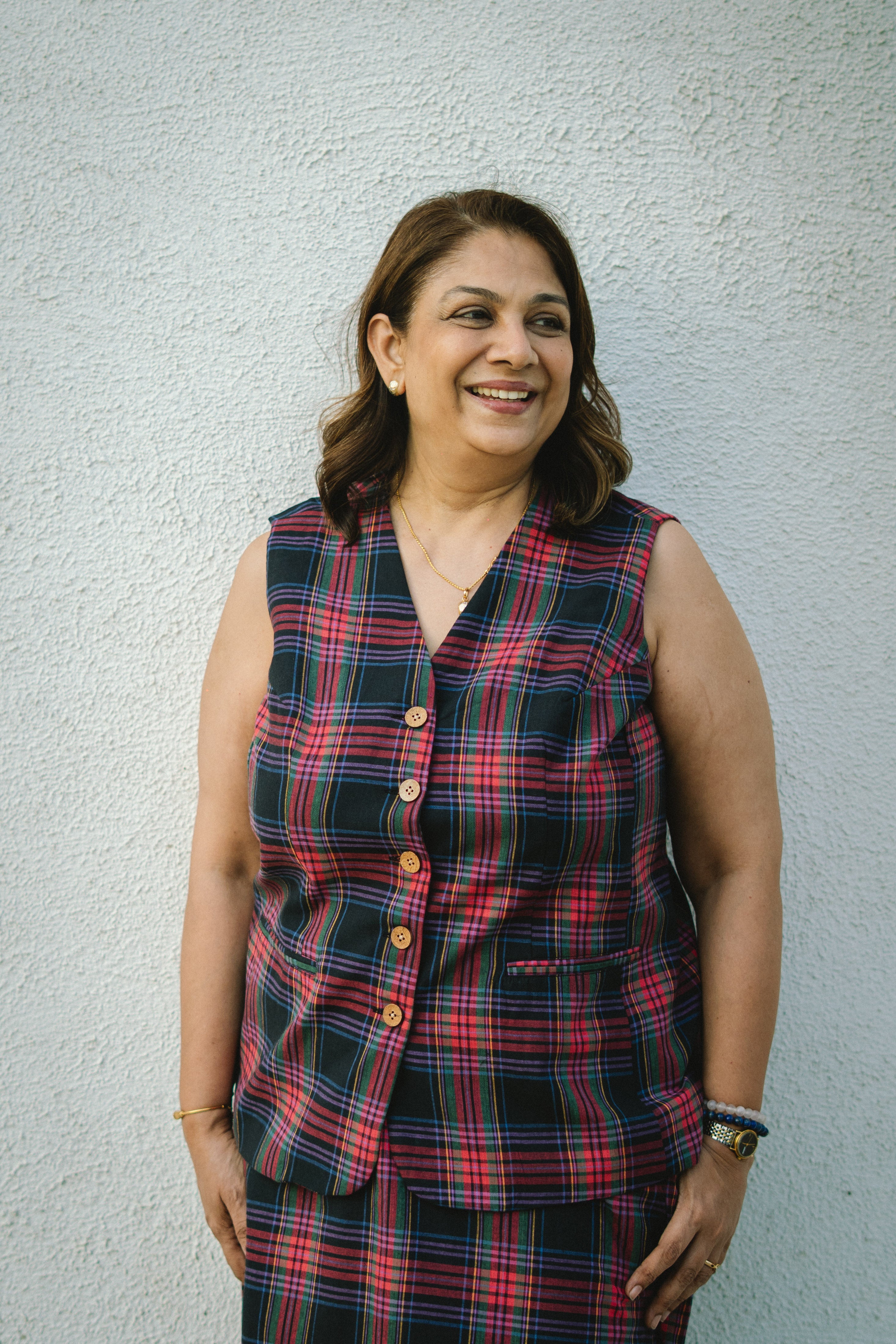 Black Madras Checks Cotton Waistcoat and Skirt