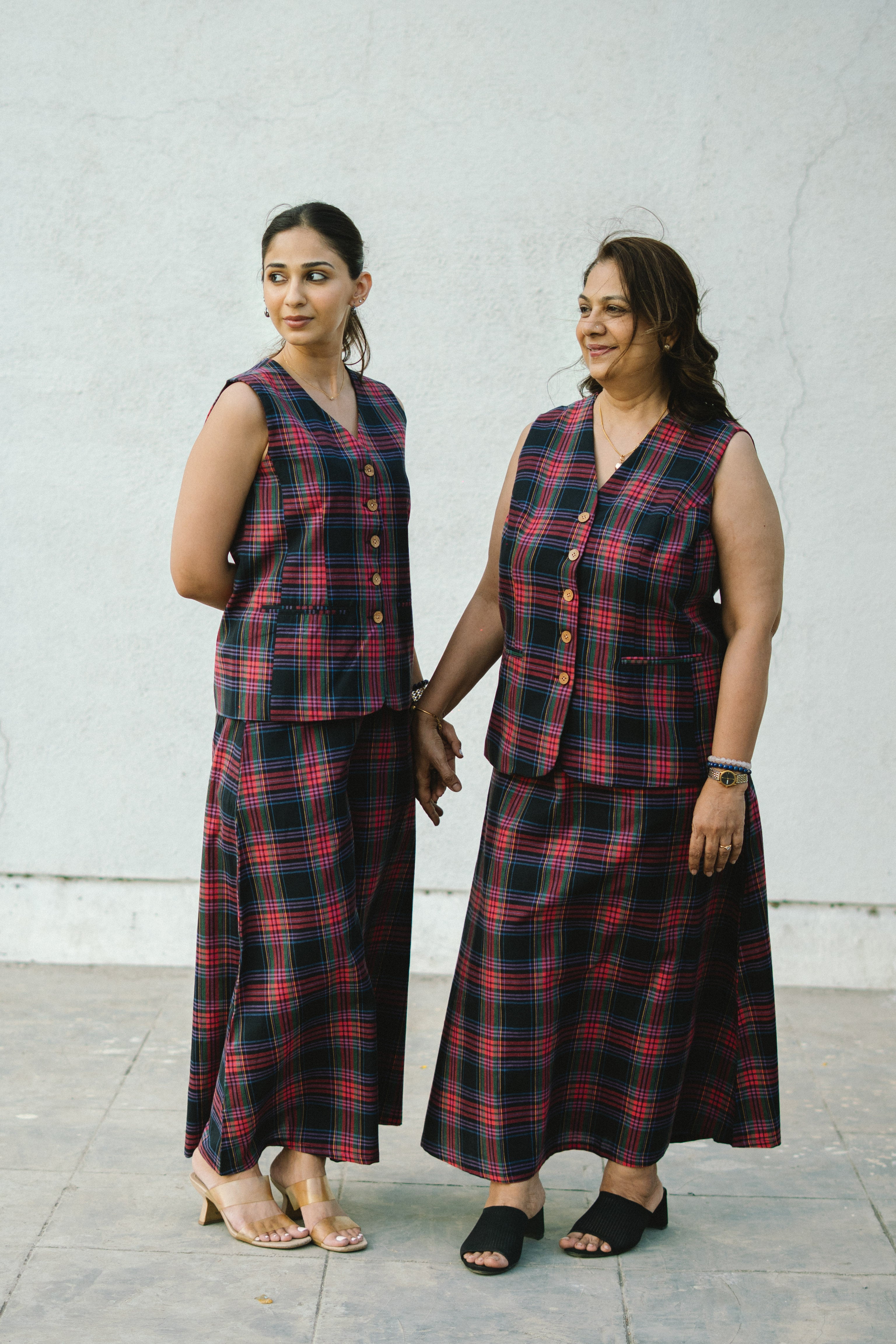 Black Madras Checks Cotton Waistcoat and Skirt