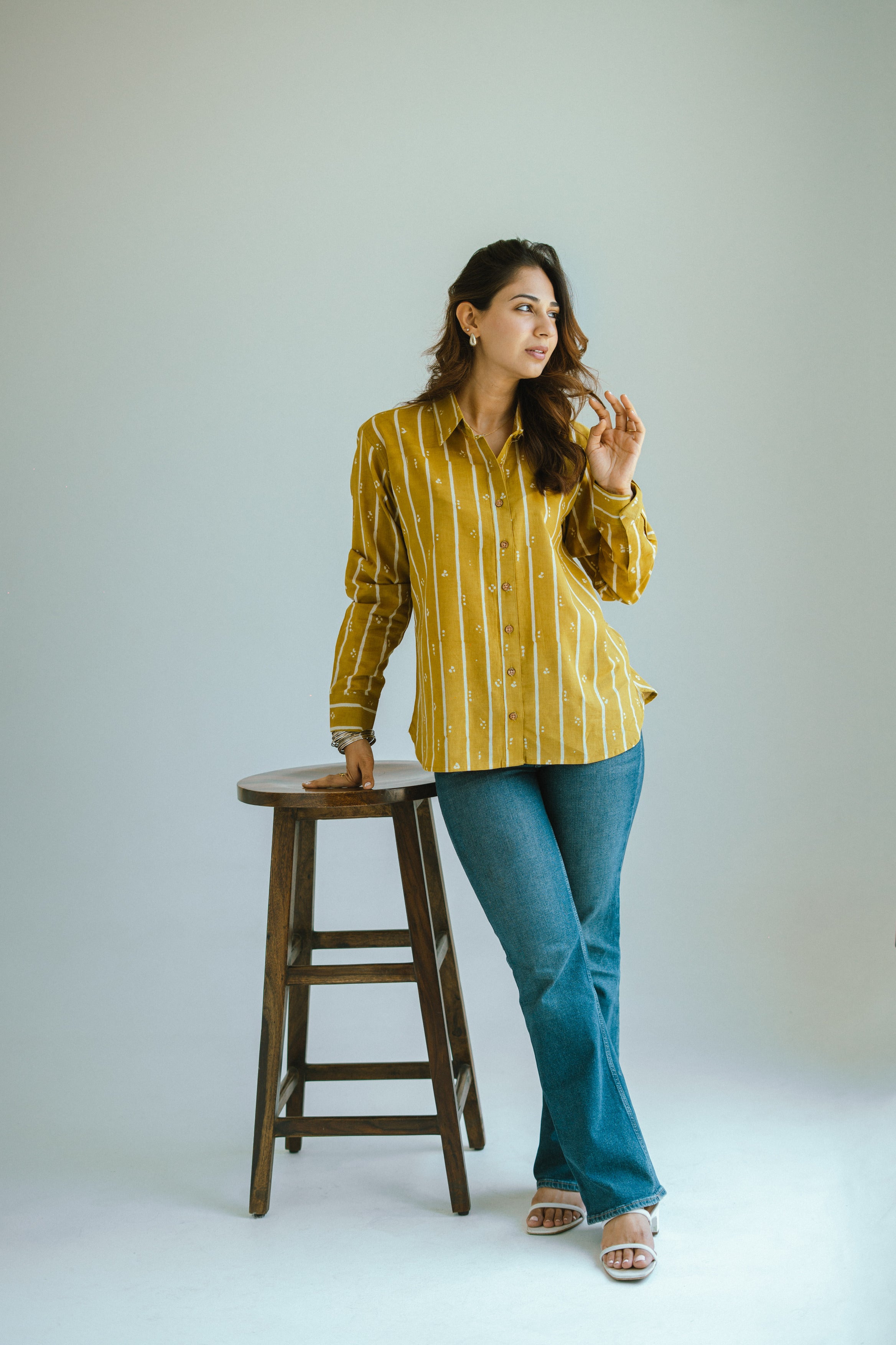 Yellow Bagru Stripe Handblock Cotton Shirt