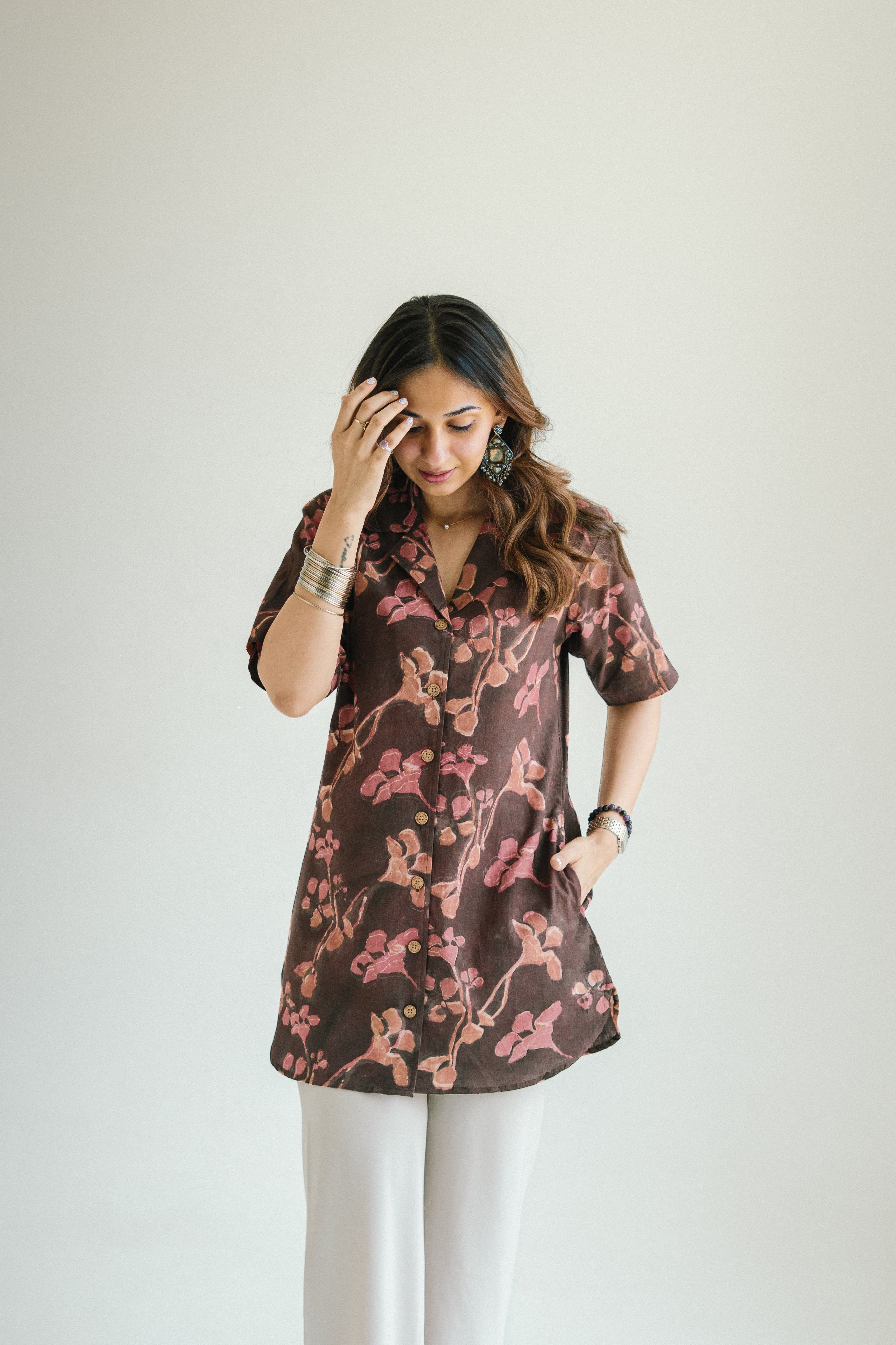 Bagru Rose Handblock Cotton Shirt Kurti