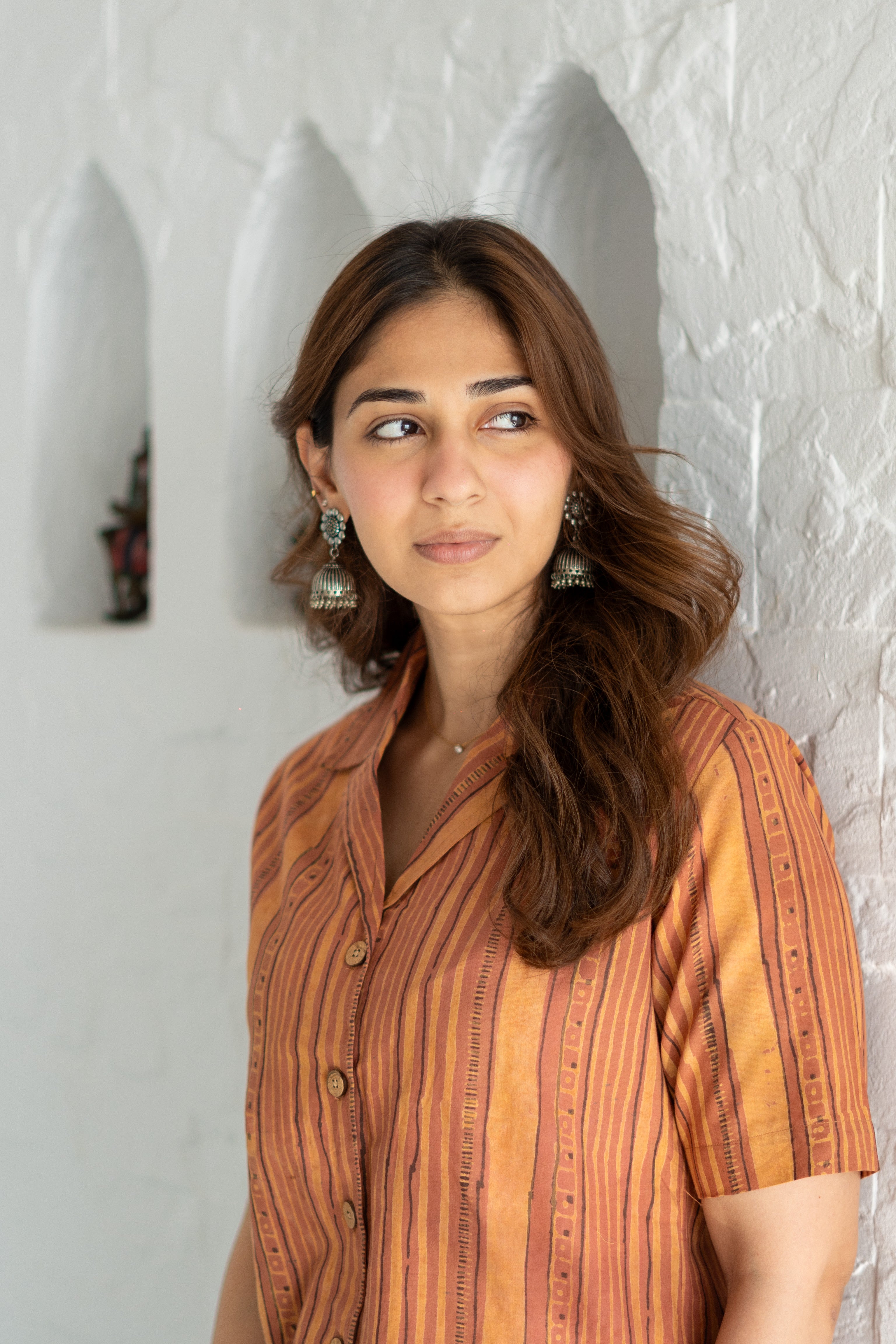 Orange Stripe Handblock Cotton Shirt Kurti