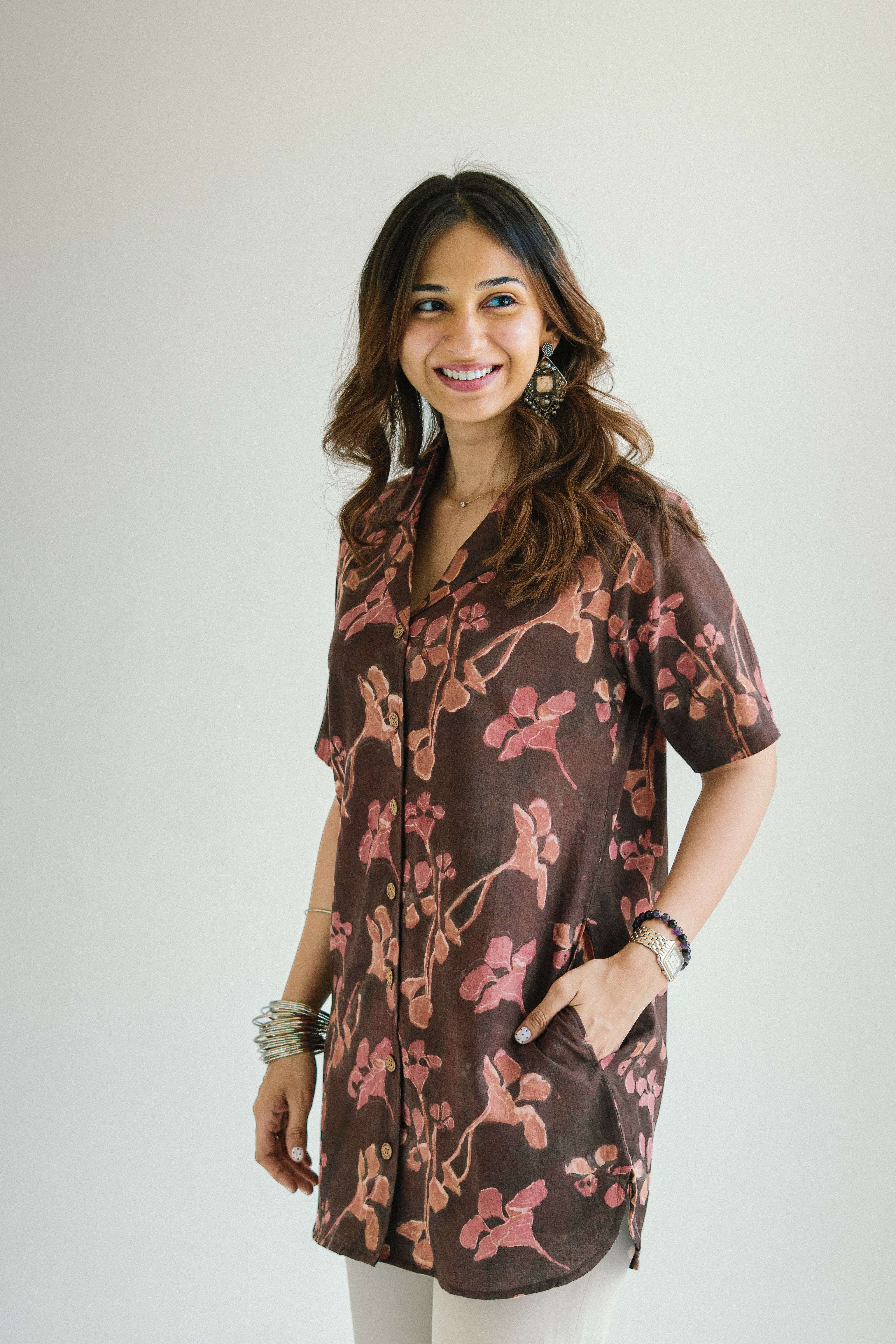 Bagru Rose Handblock Cotton Shirt Kurti