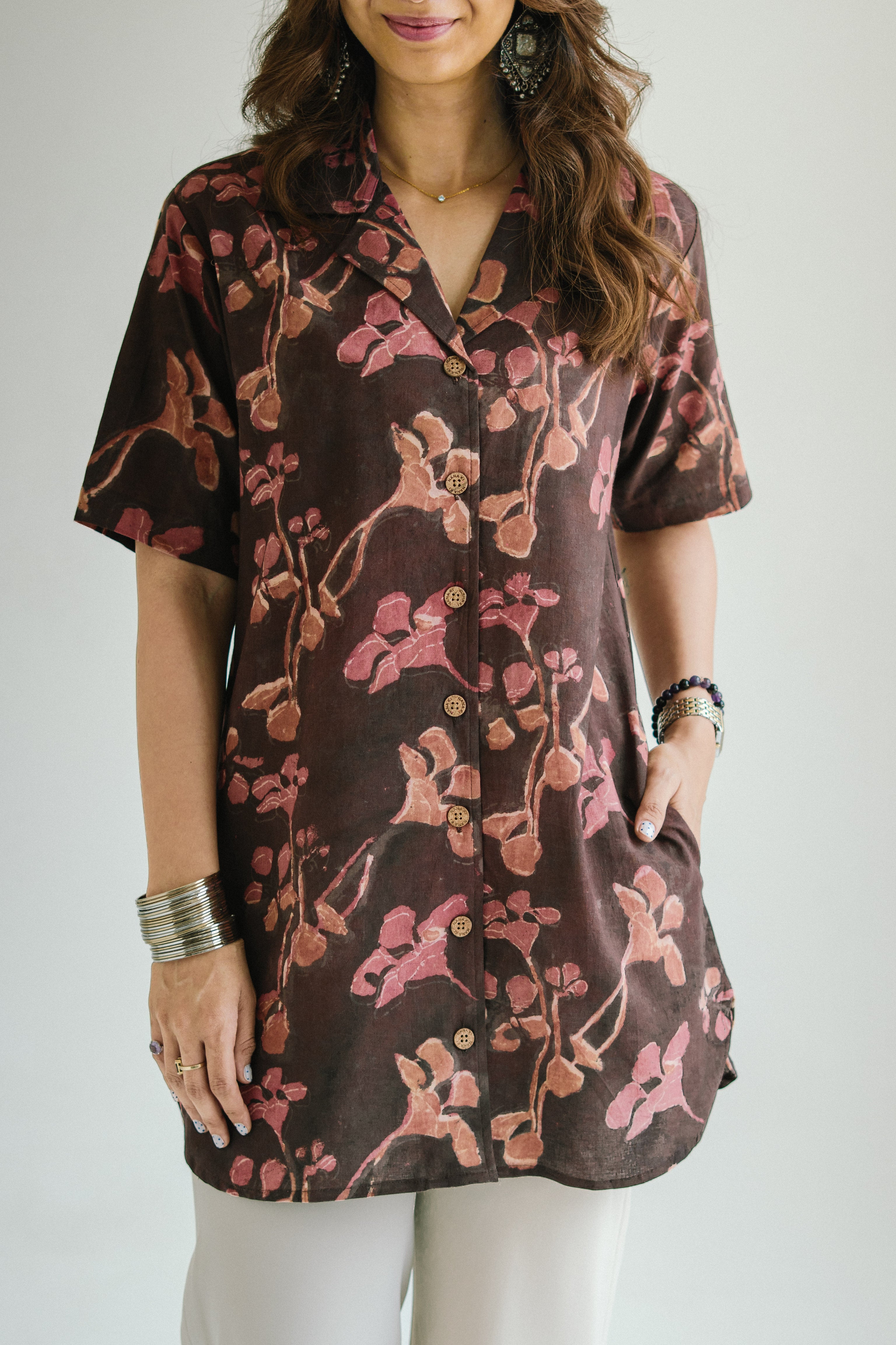 Bagru Rose Handblock Cotton Shirt Kurti