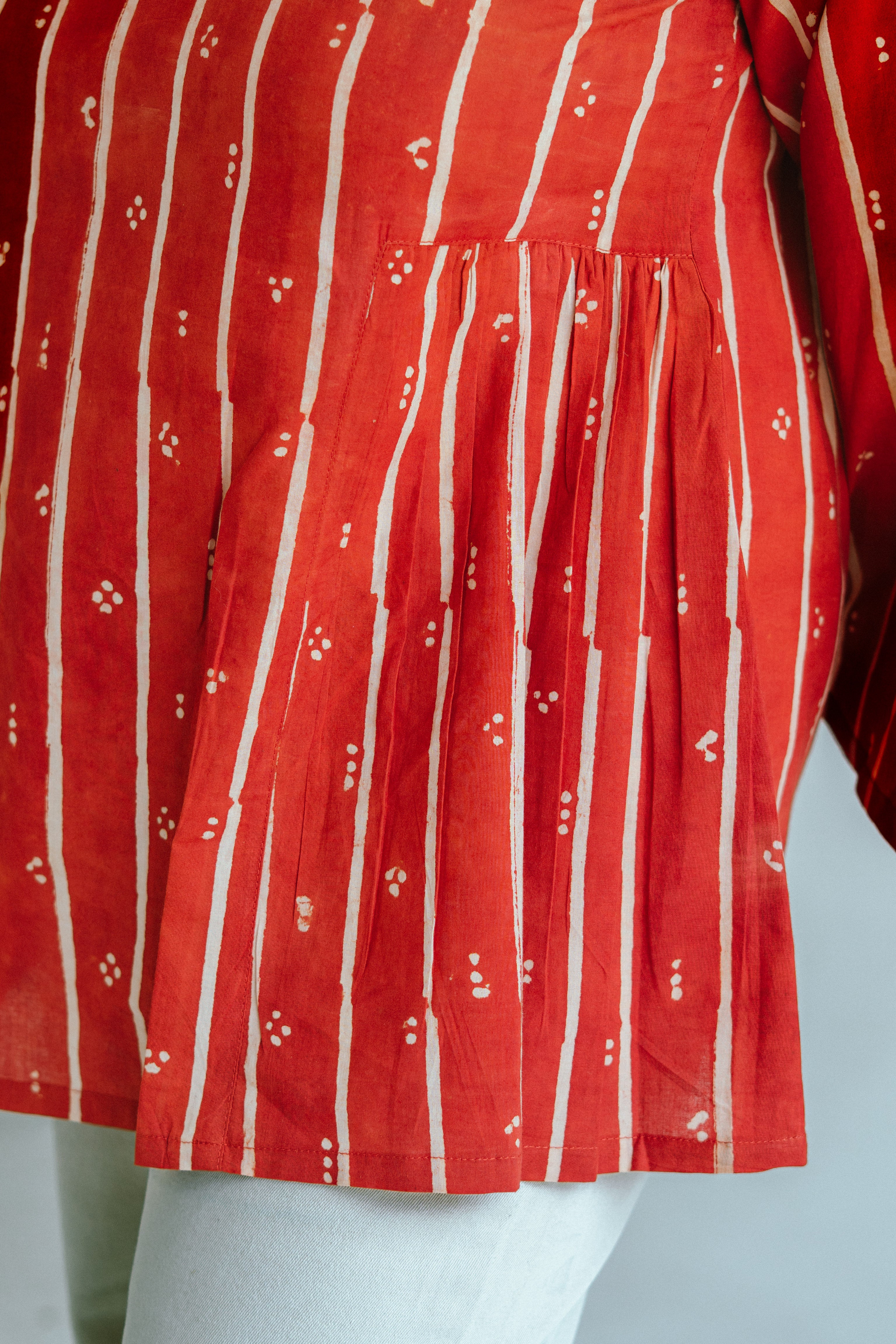 Bell Sleeves Rust Orange Cotton Short Top