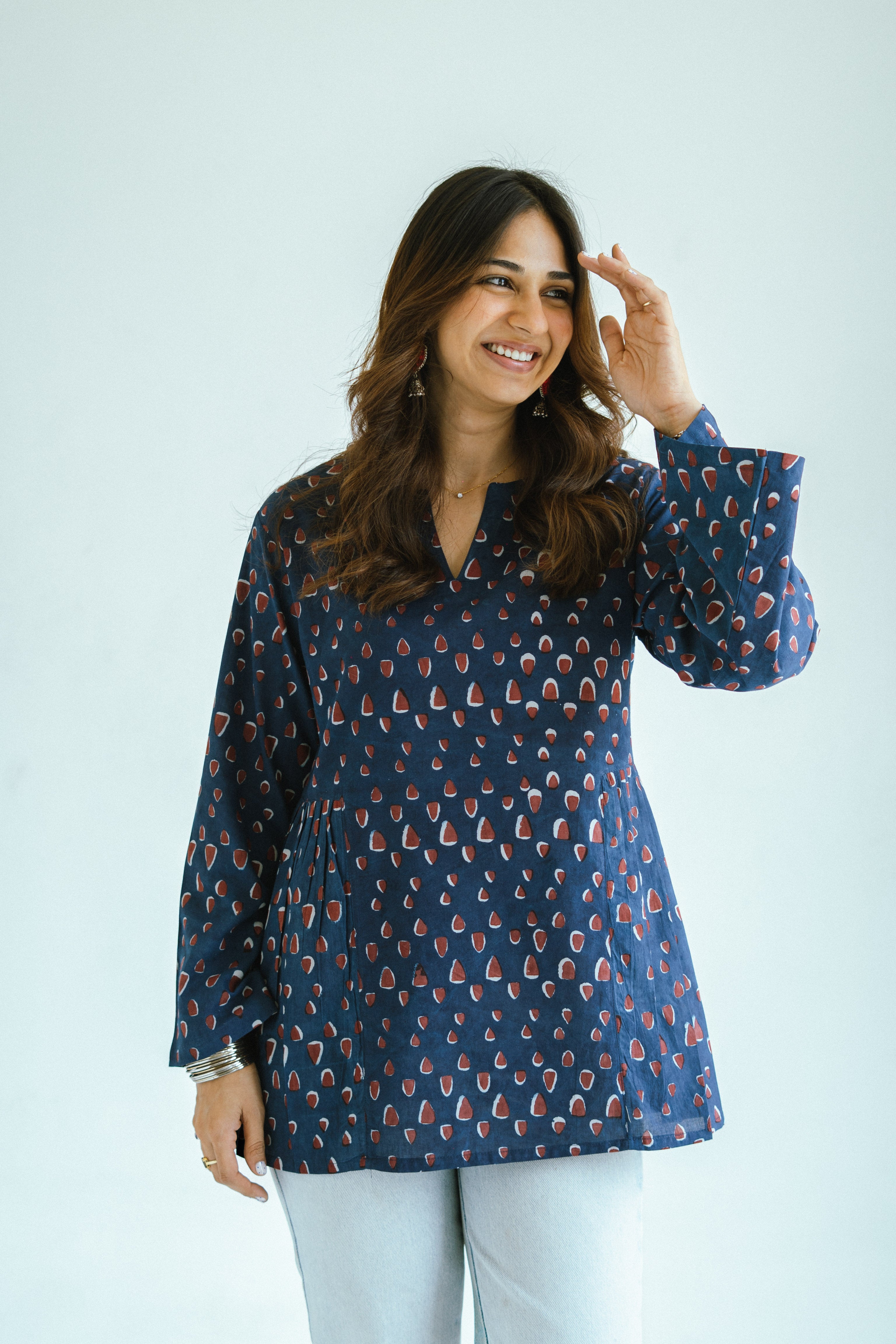 Bell Sleeves Indigo Cotton Short Top