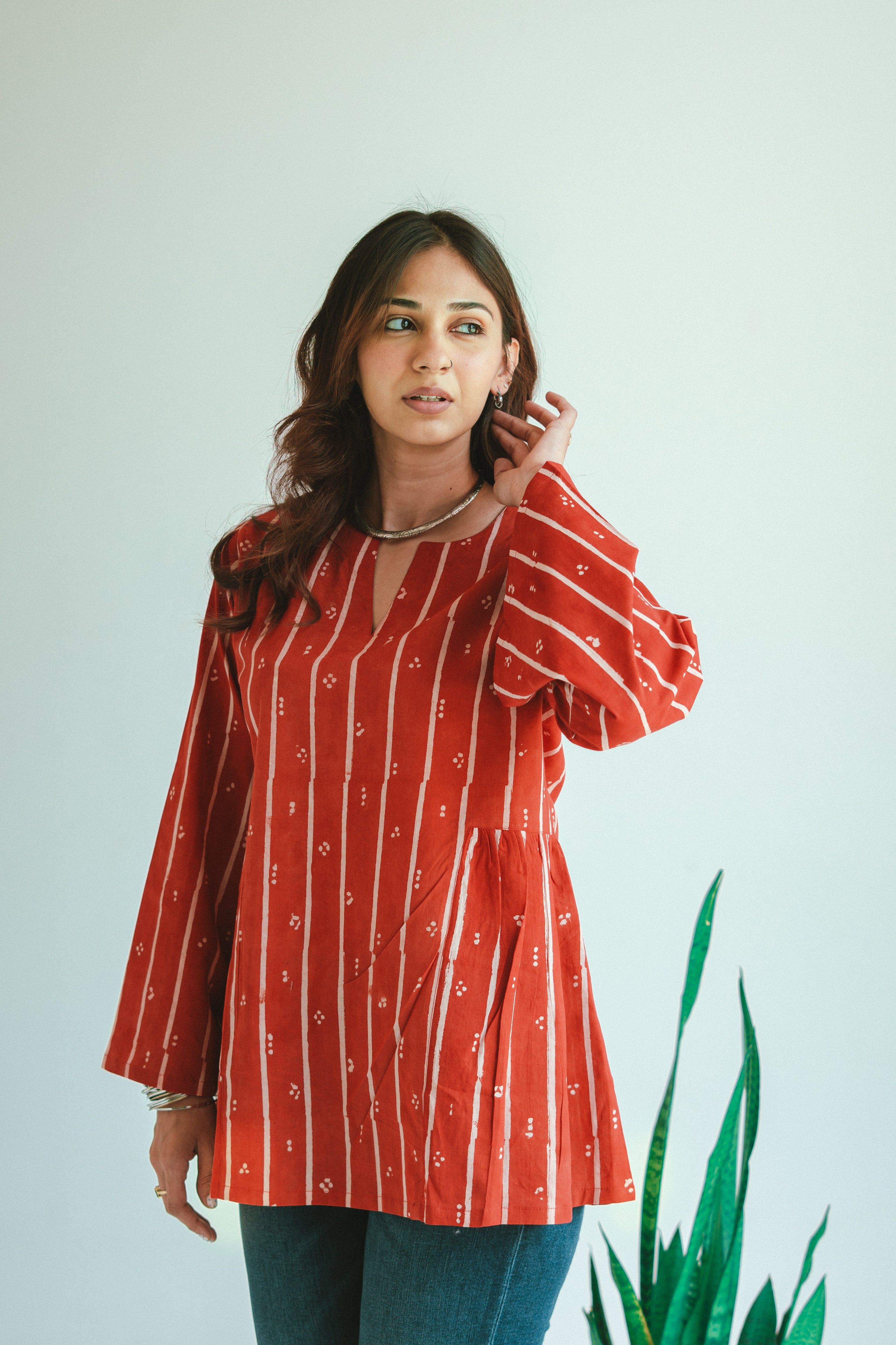 Bell Sleeves Rust Orange Cotton Short Top