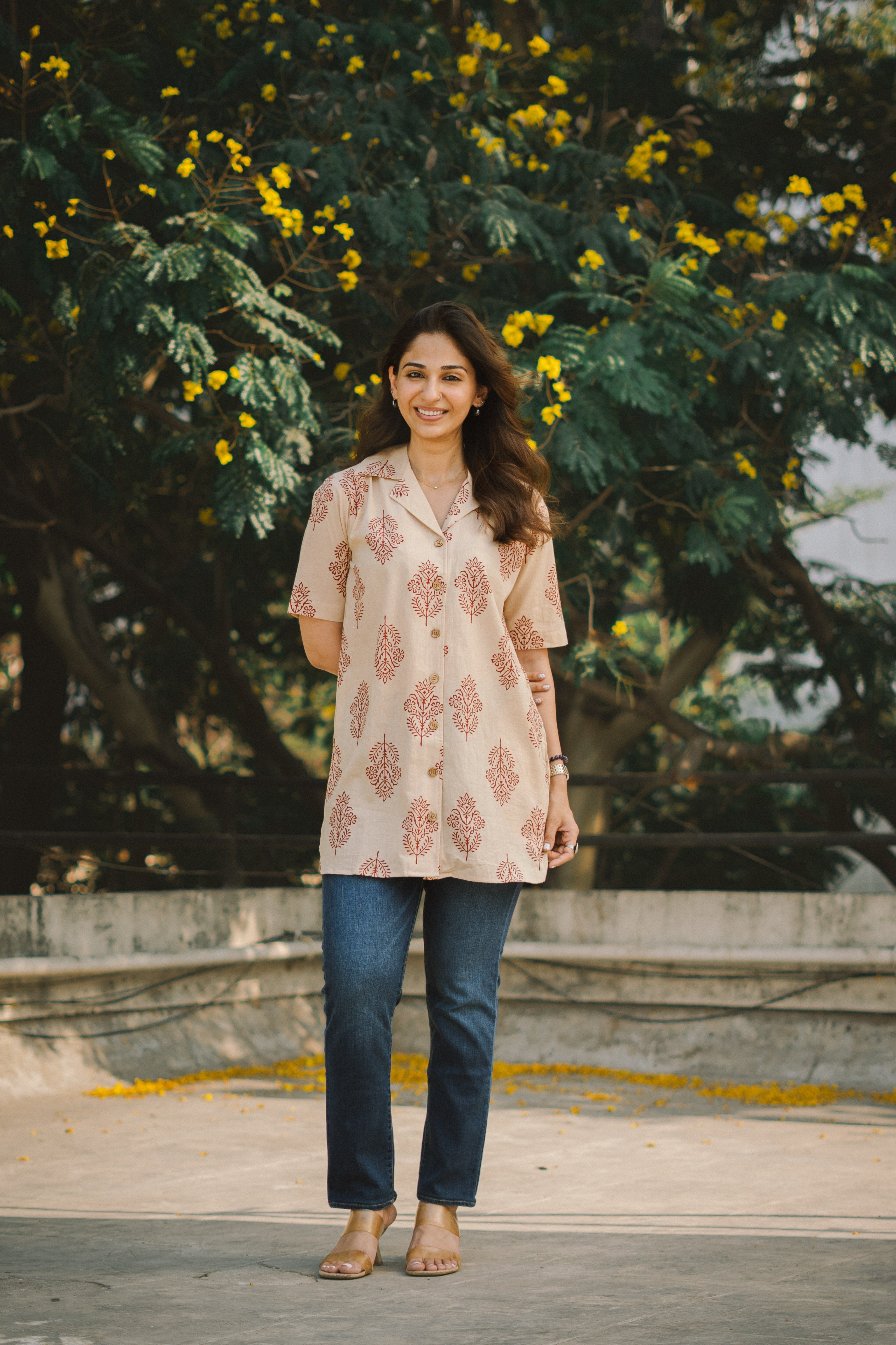 Bagru Laal Phool Handblock Cotton Shirt Kurti