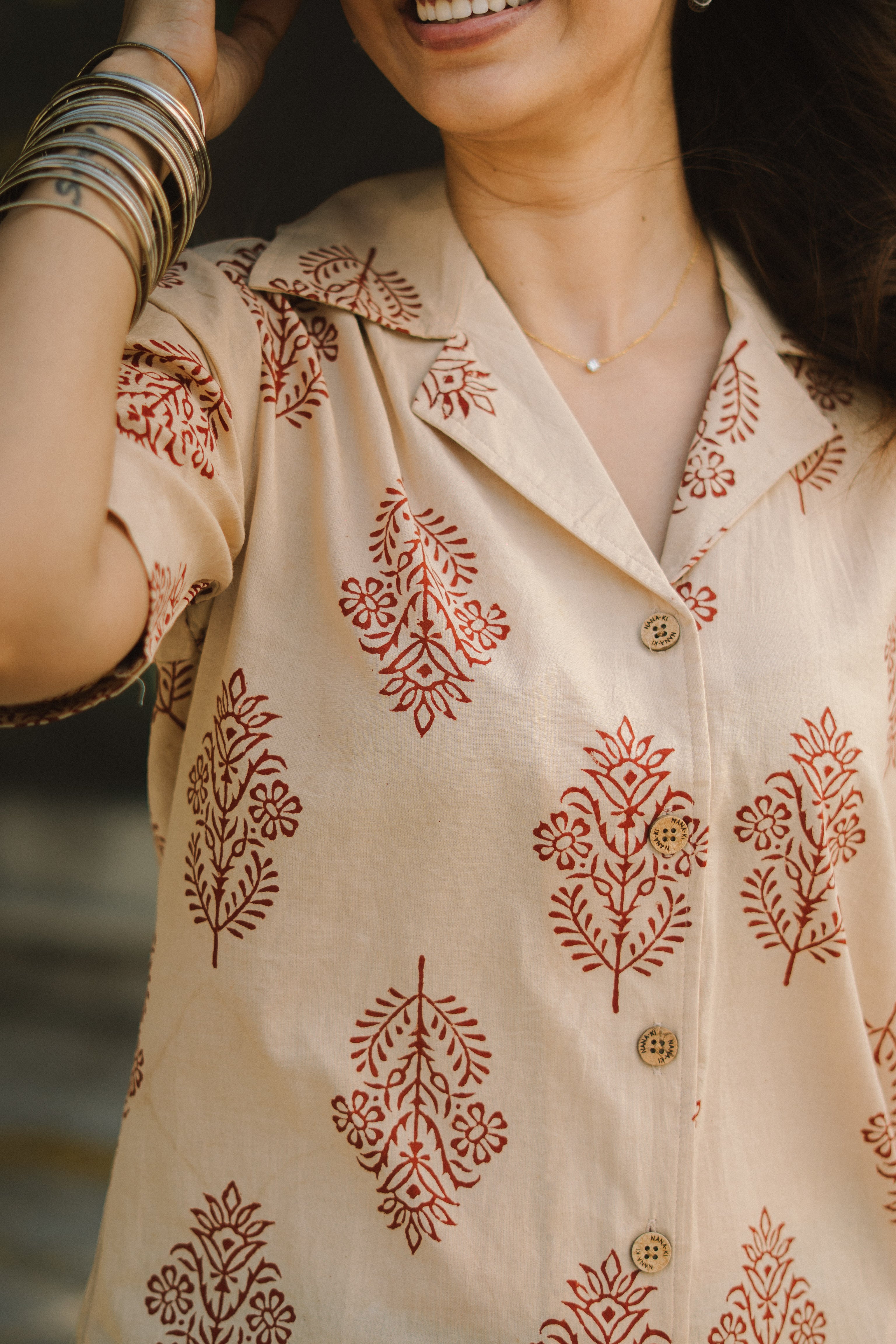 Bagru Laal Phool Handblock Cotton Shirt Kurti