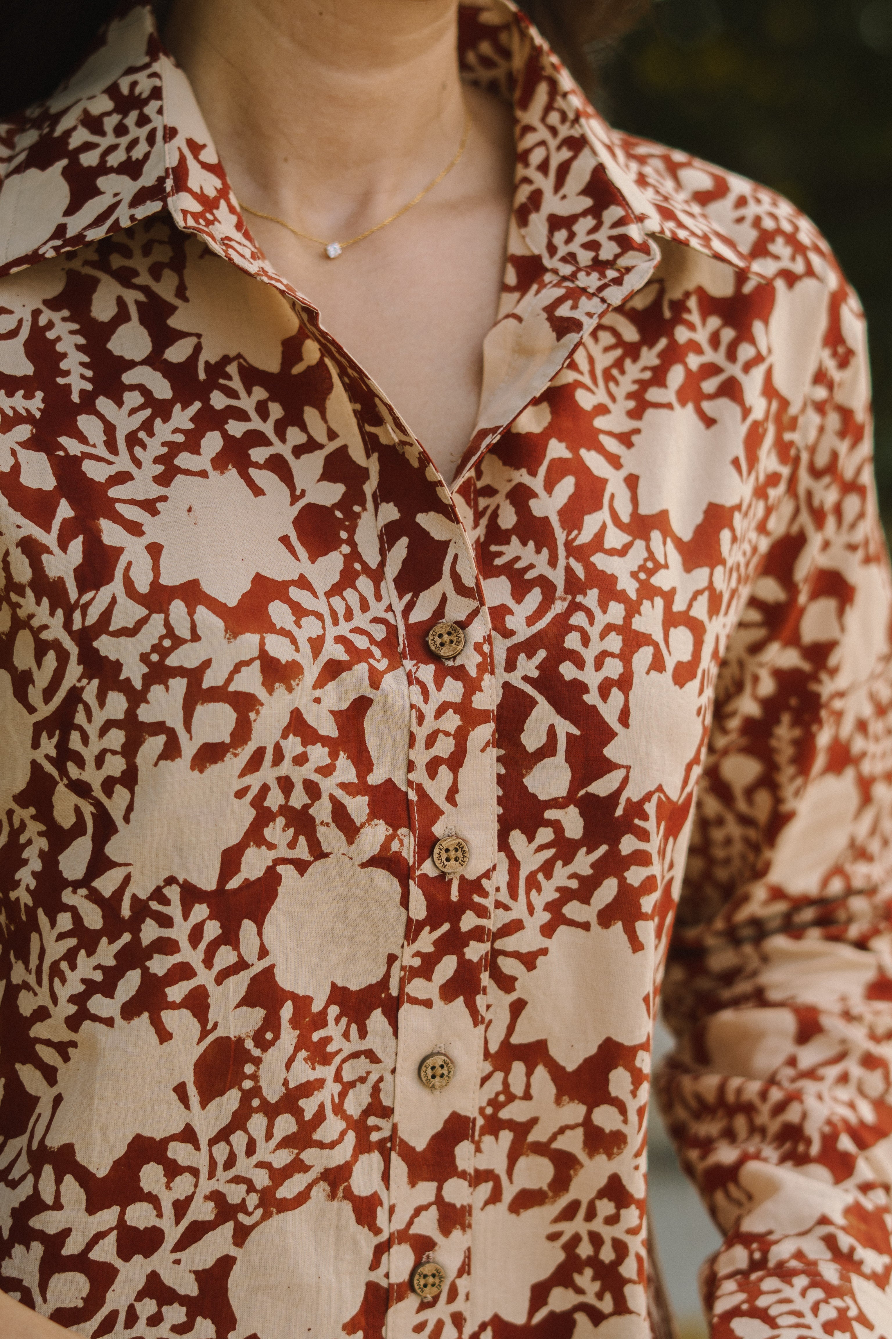 Red Floral Block Print Cotton Shirt
