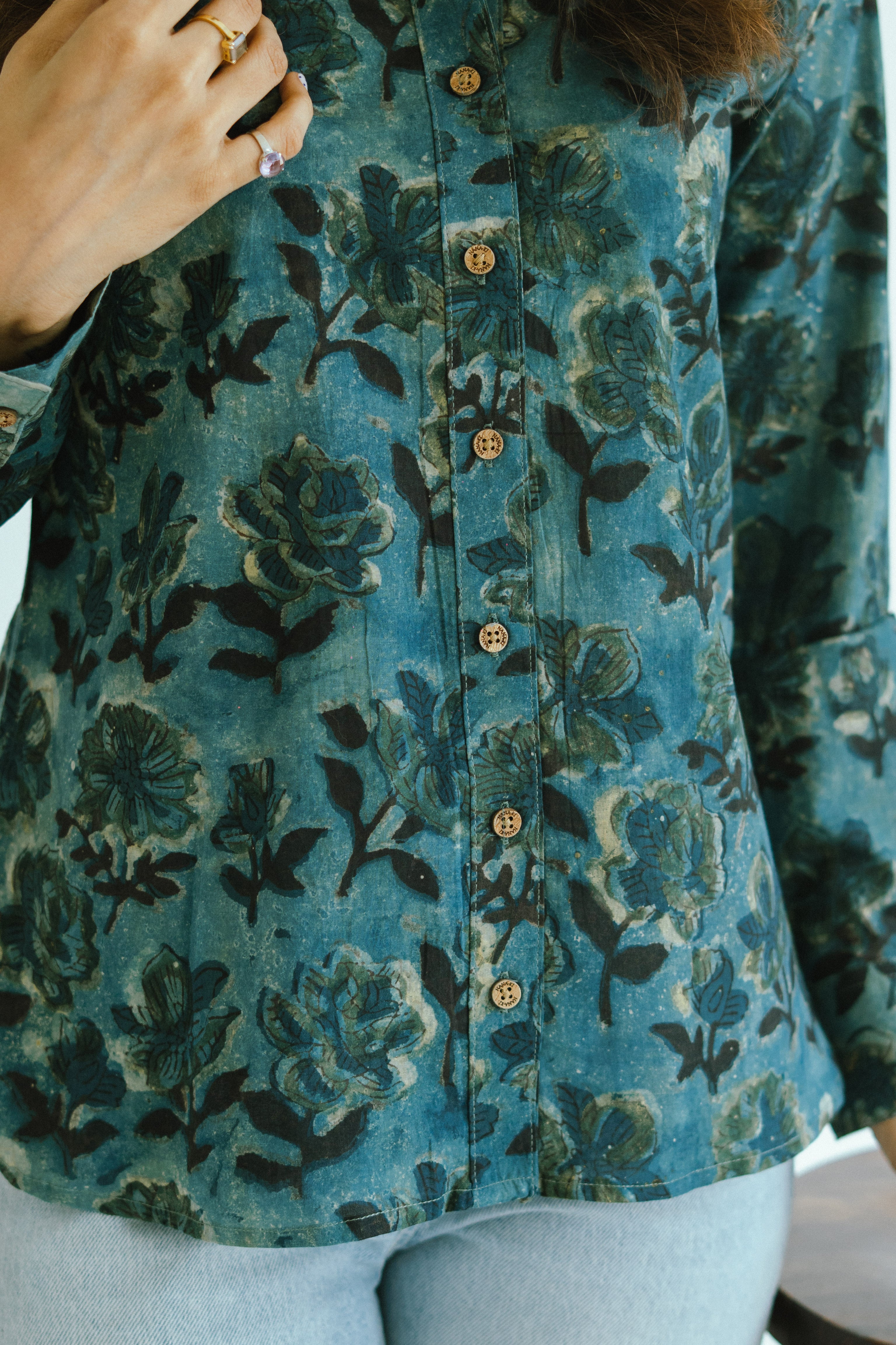 Sky Bagru Ajrakh Handblock Cotton Shirt