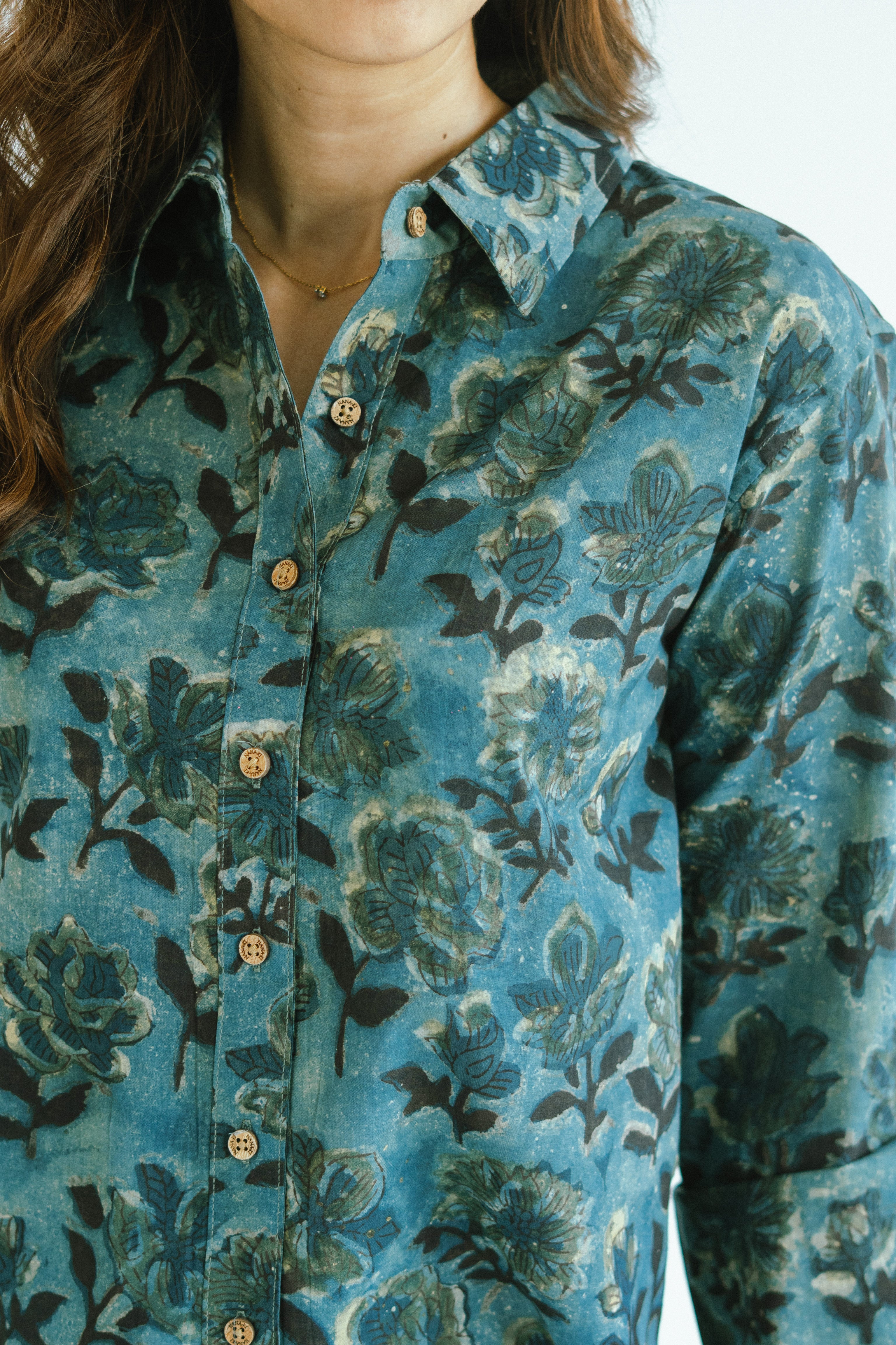 Sky Bagru Ajrakh Handblock Cotton Shirt