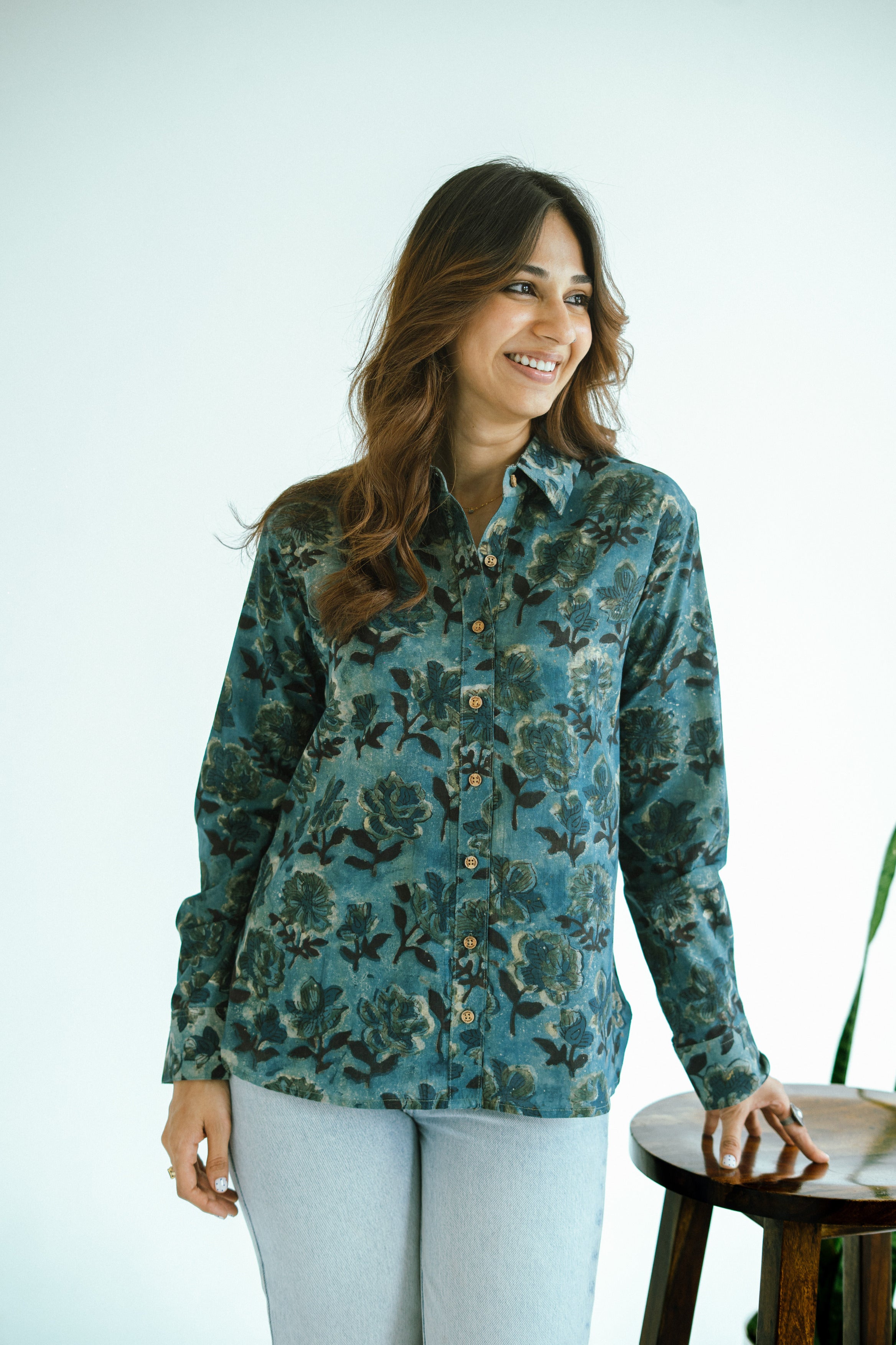 Sky Bagru Ajrakh Handblock Cotton Shirt