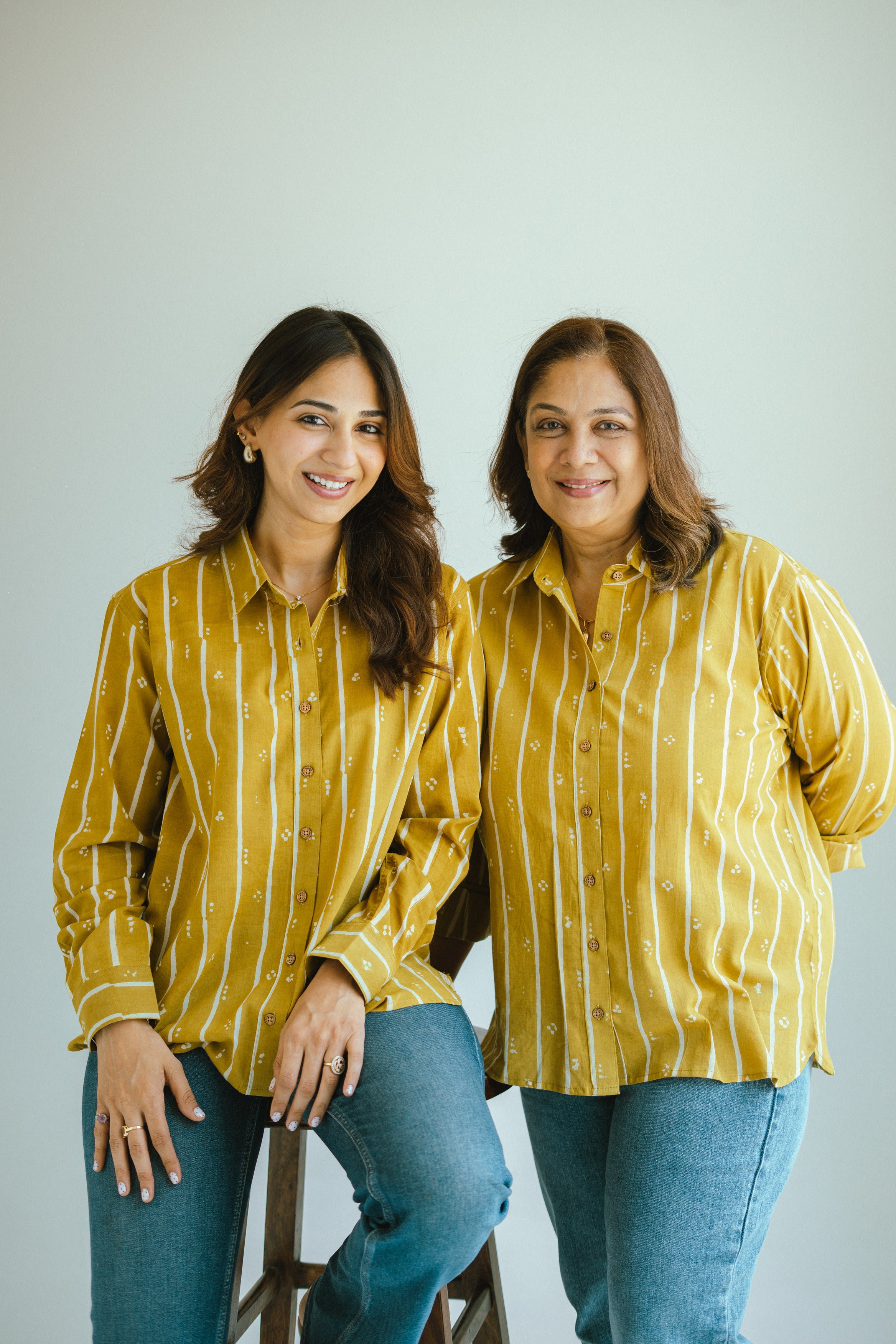 Yellow Bagru Stripe Handblock Cotton Shirt