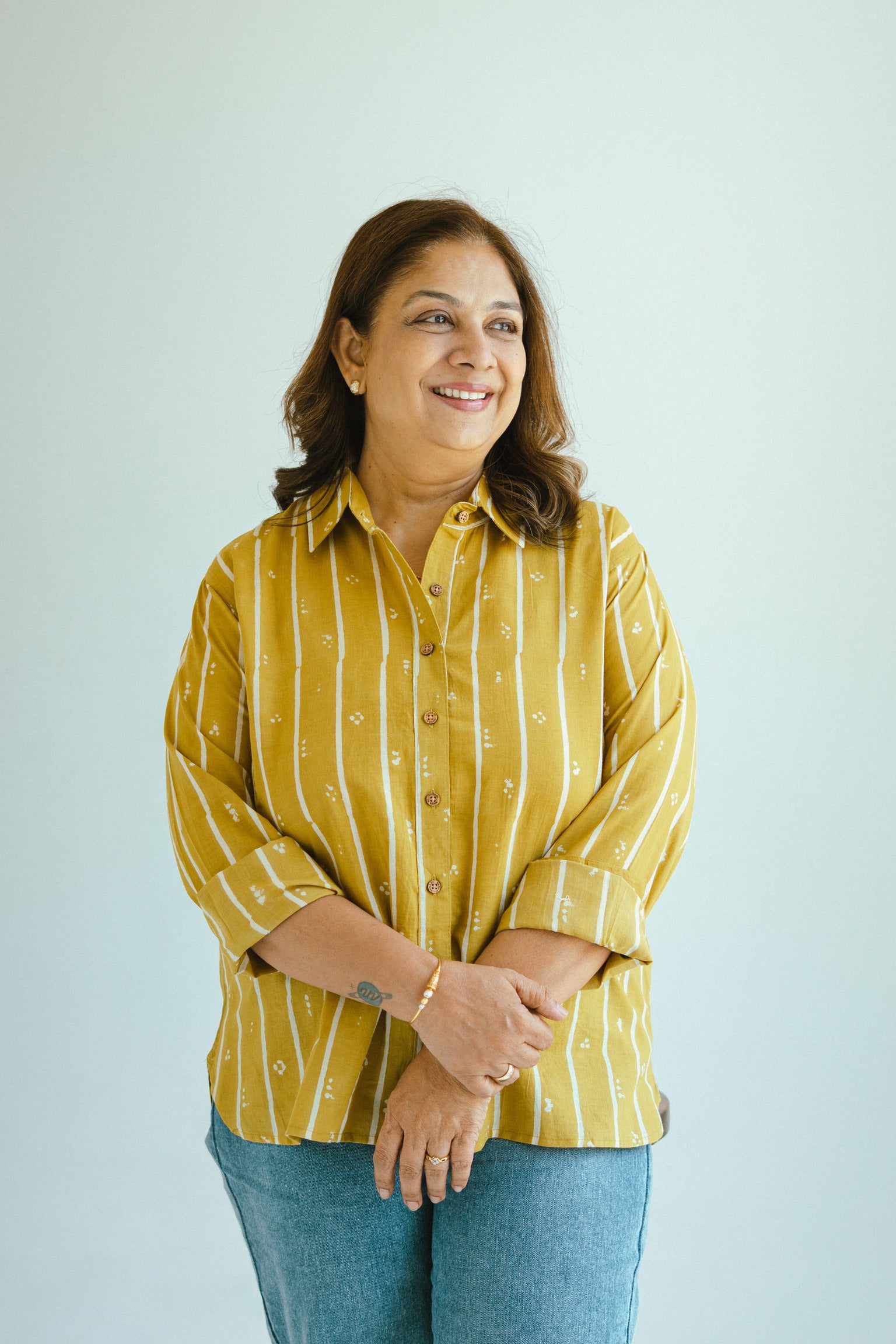 Yellow Bagru Stripe Handblock Cotton Shirt