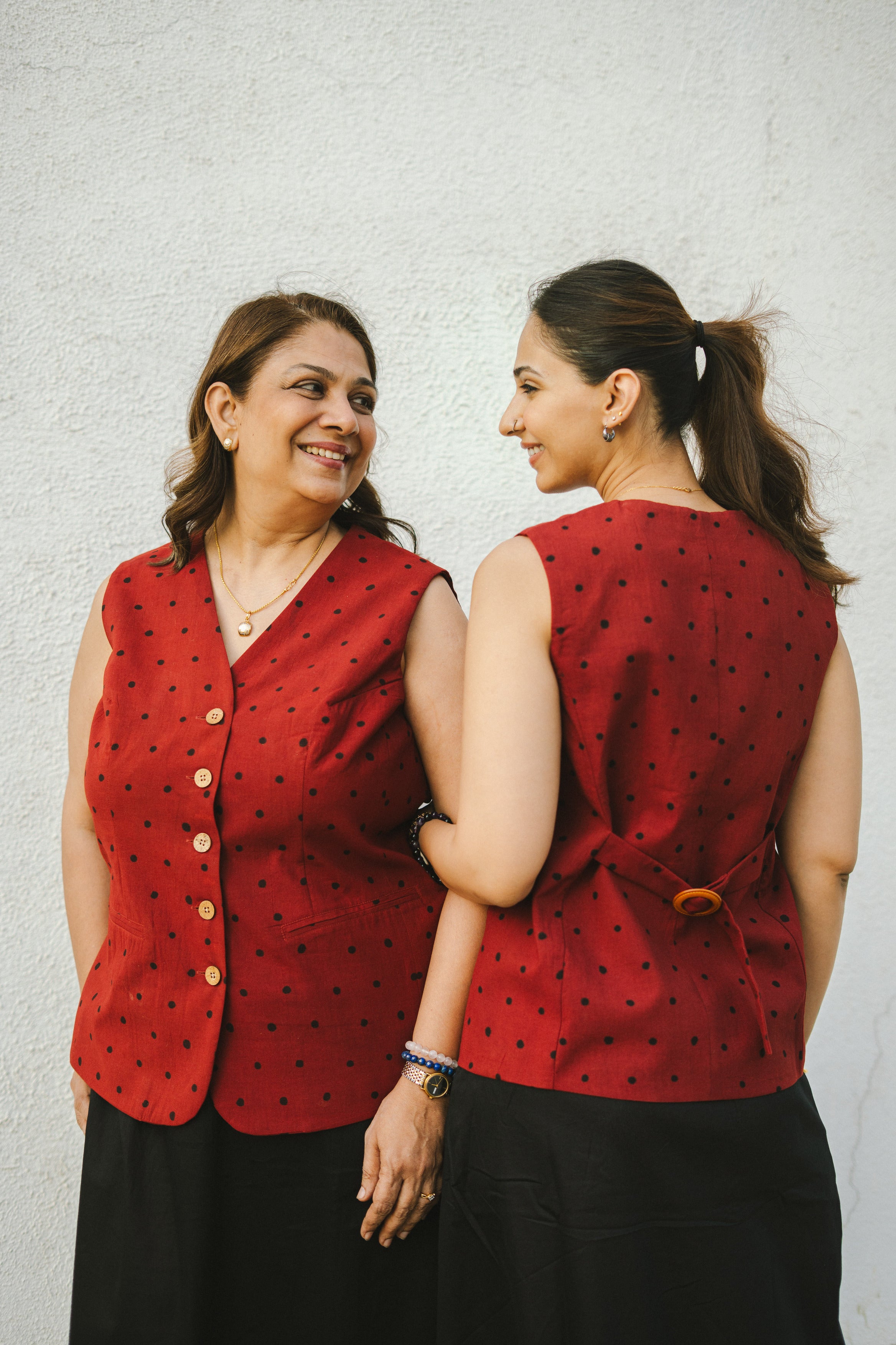 Red Polka Ajrakh Handblock Cotton Waistcoat