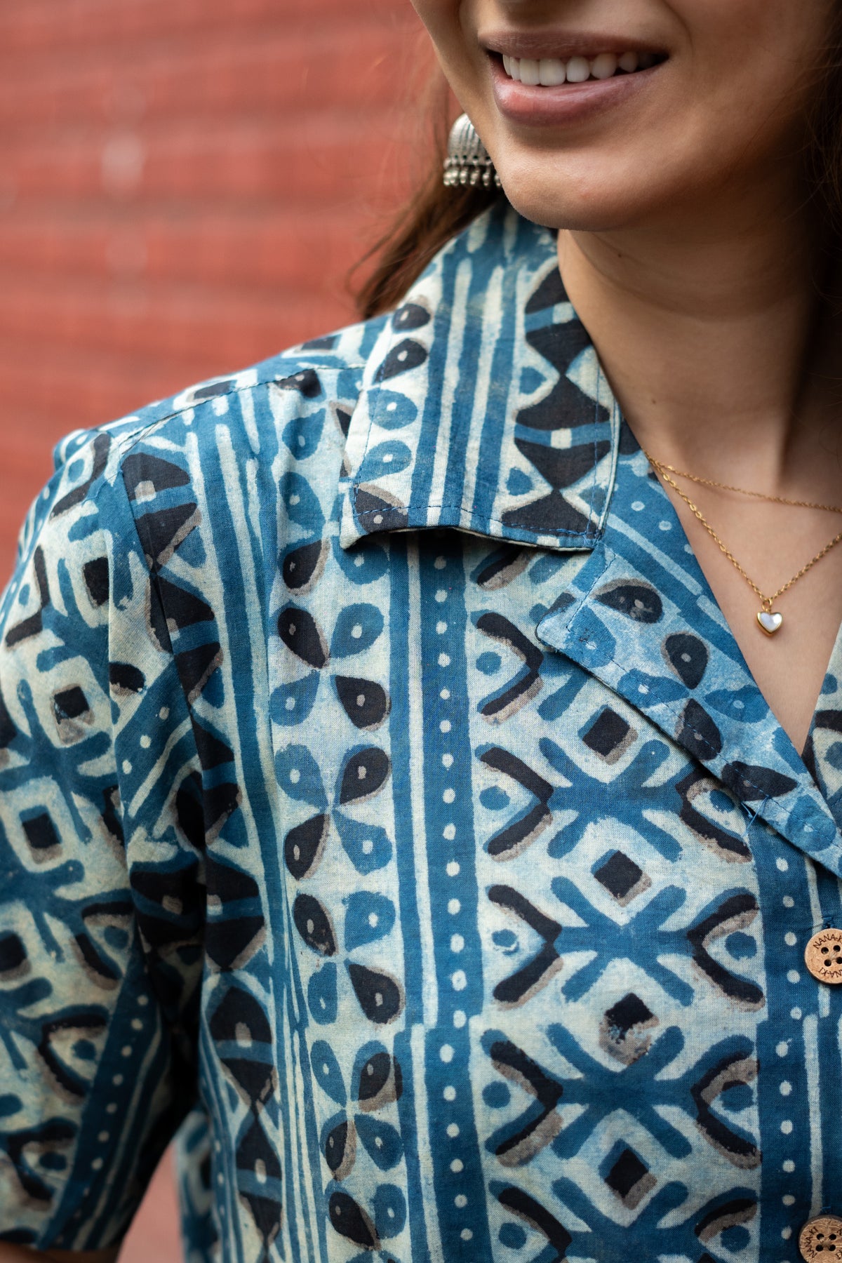 Indigo Patta Stripes Handblock Cotton Shirt Kurti
