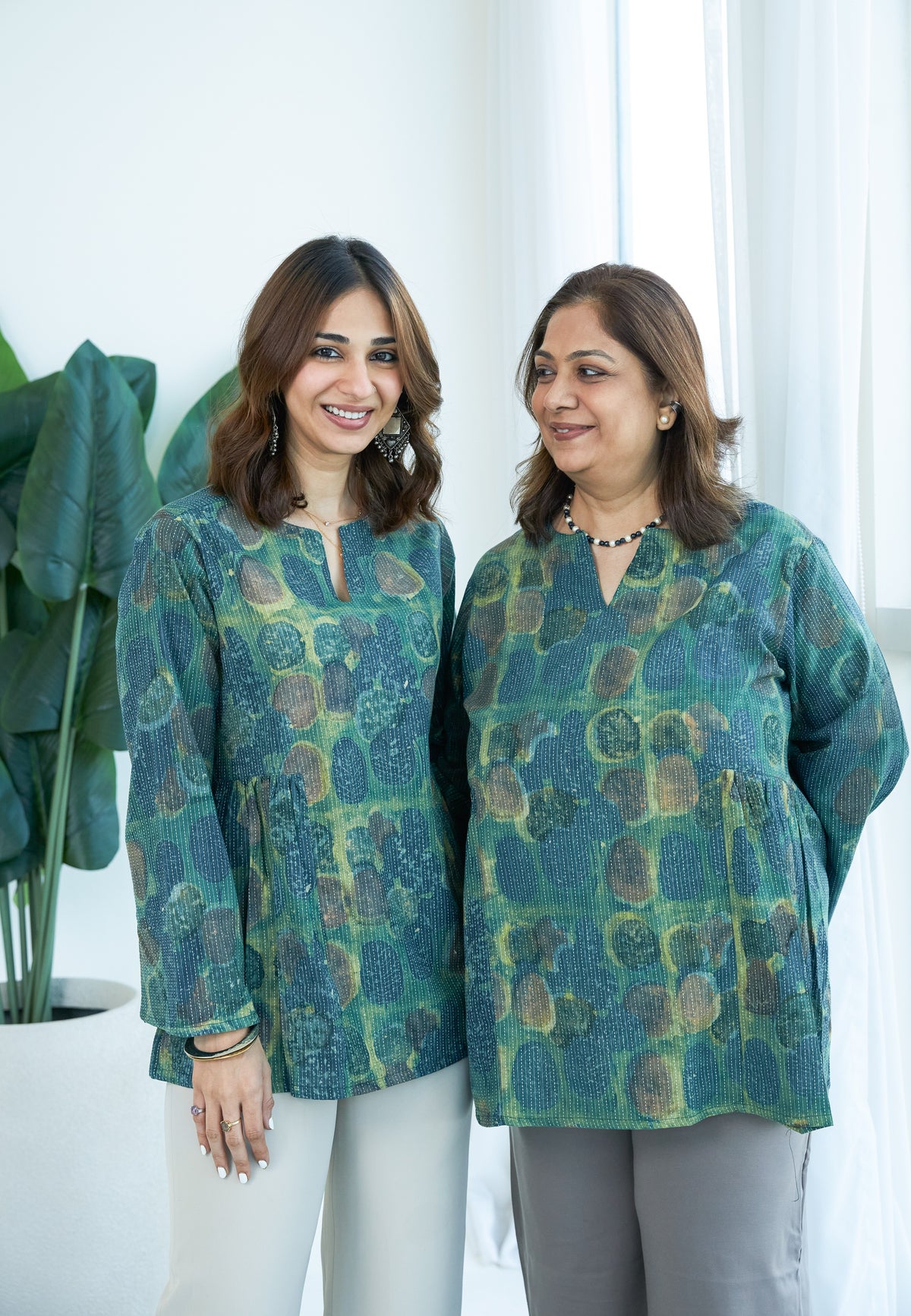 Emerald Bagru Bell Sleeves Katha Cotton Short Top
