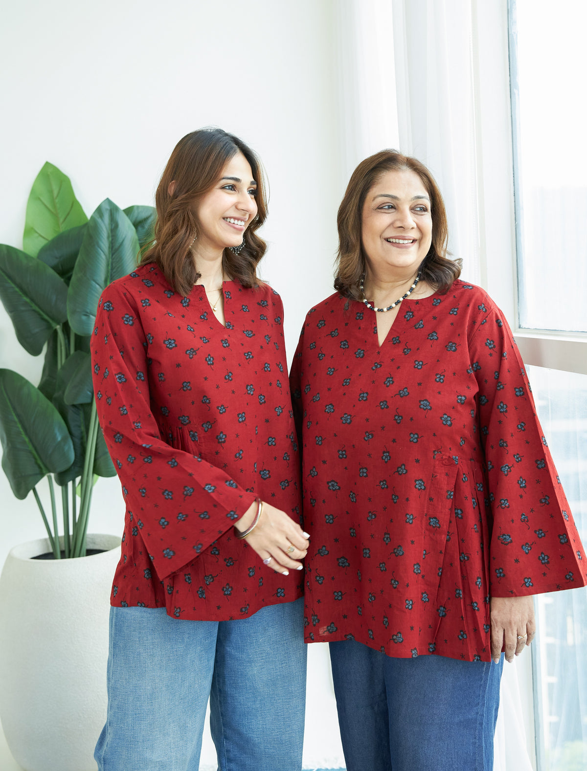 Ajrakh Phool Buti Bell Sleeves Cotton Short Top