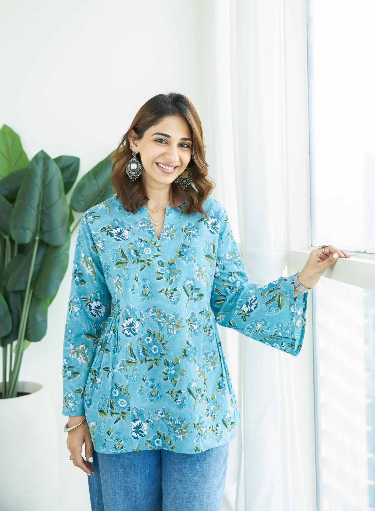 Blue Breeze Bell Sleeves Cotton Short Top