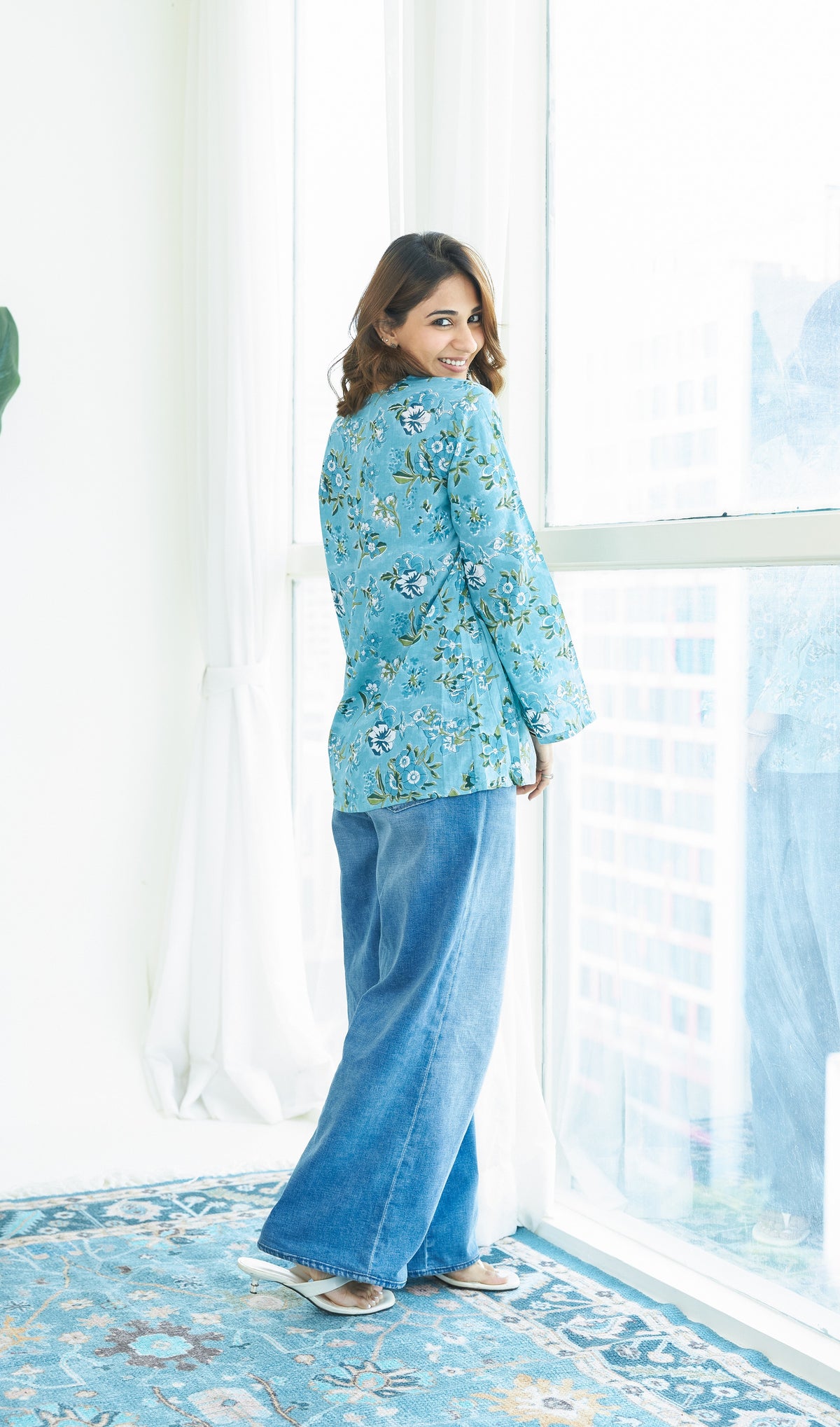Blue Breeze Bell Sleeves Cotton Short Top