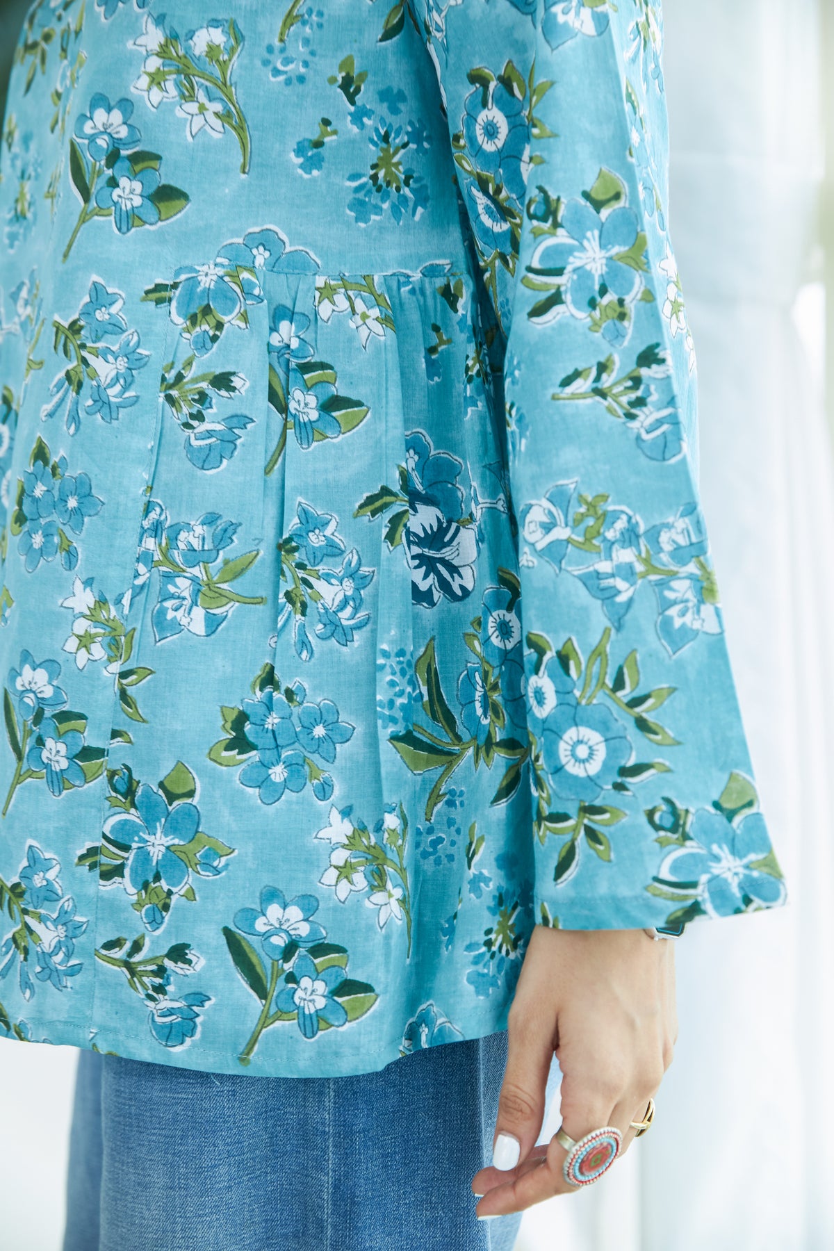 Blue Breeze Bell Sleeves Cotton Short Top