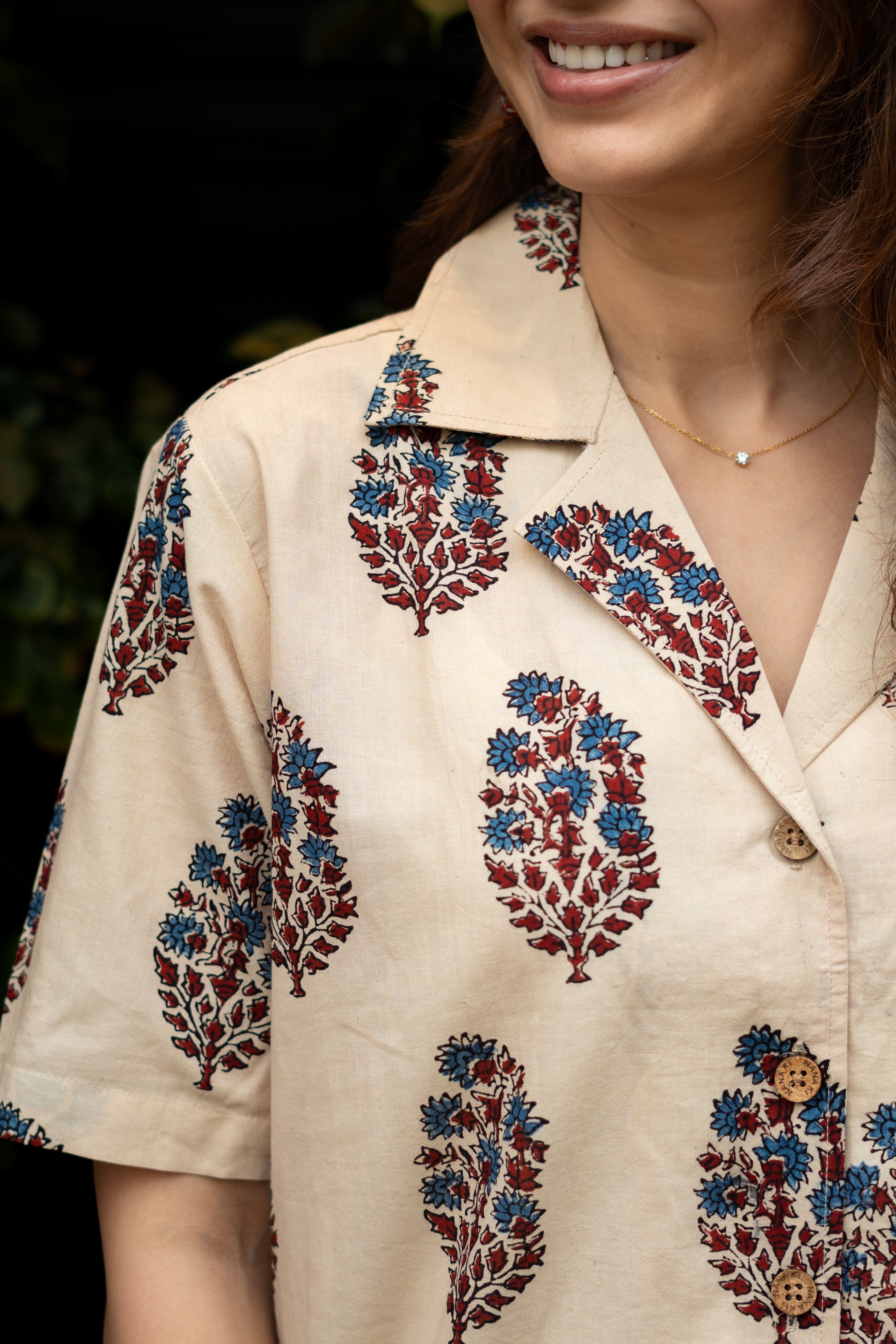 Ajrakh Indigo Maroon Buta Handblock Cotton Shirt Kurti