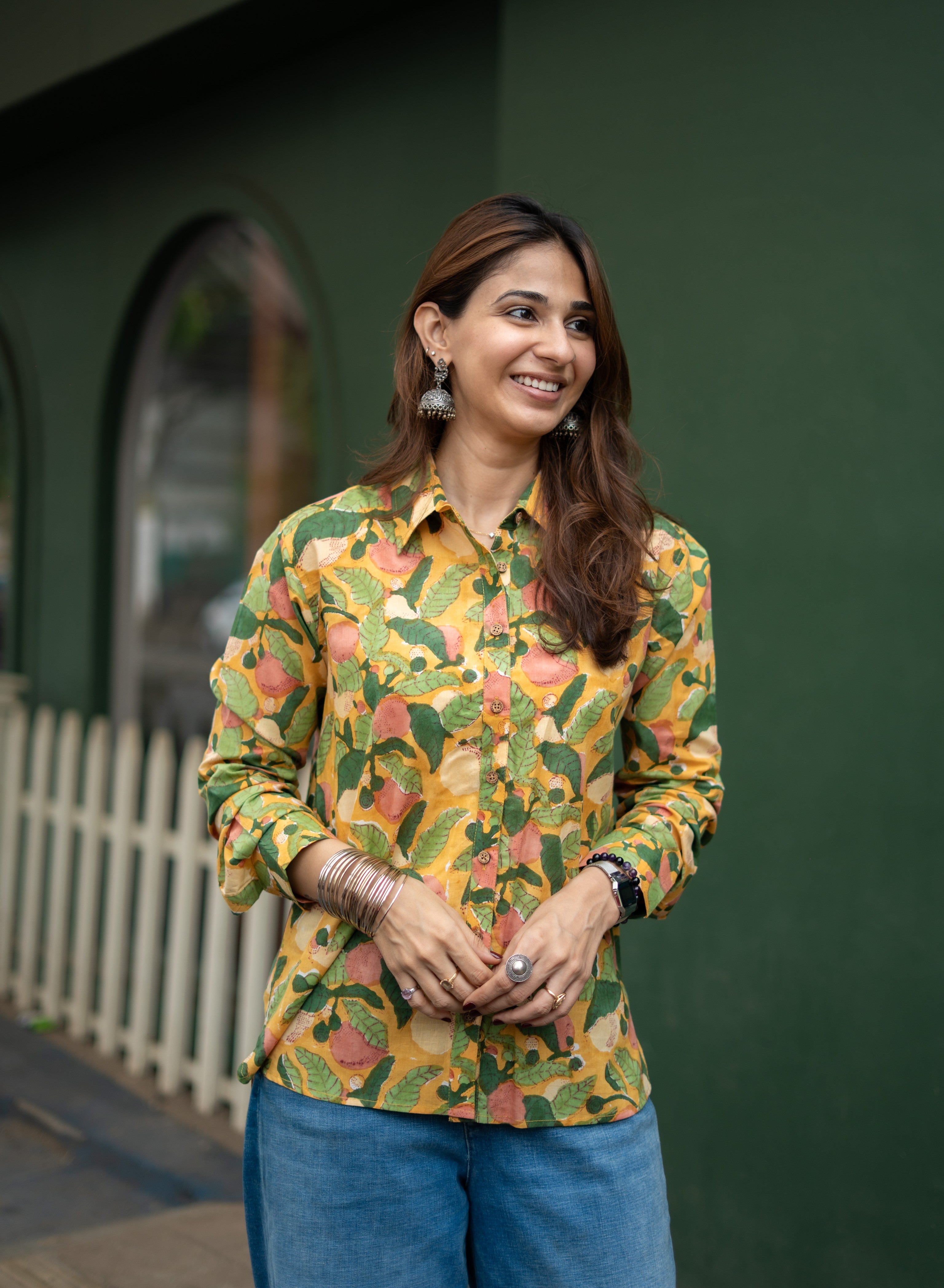 Sanganeri Blossom Floral Handblock Cotton Shirt