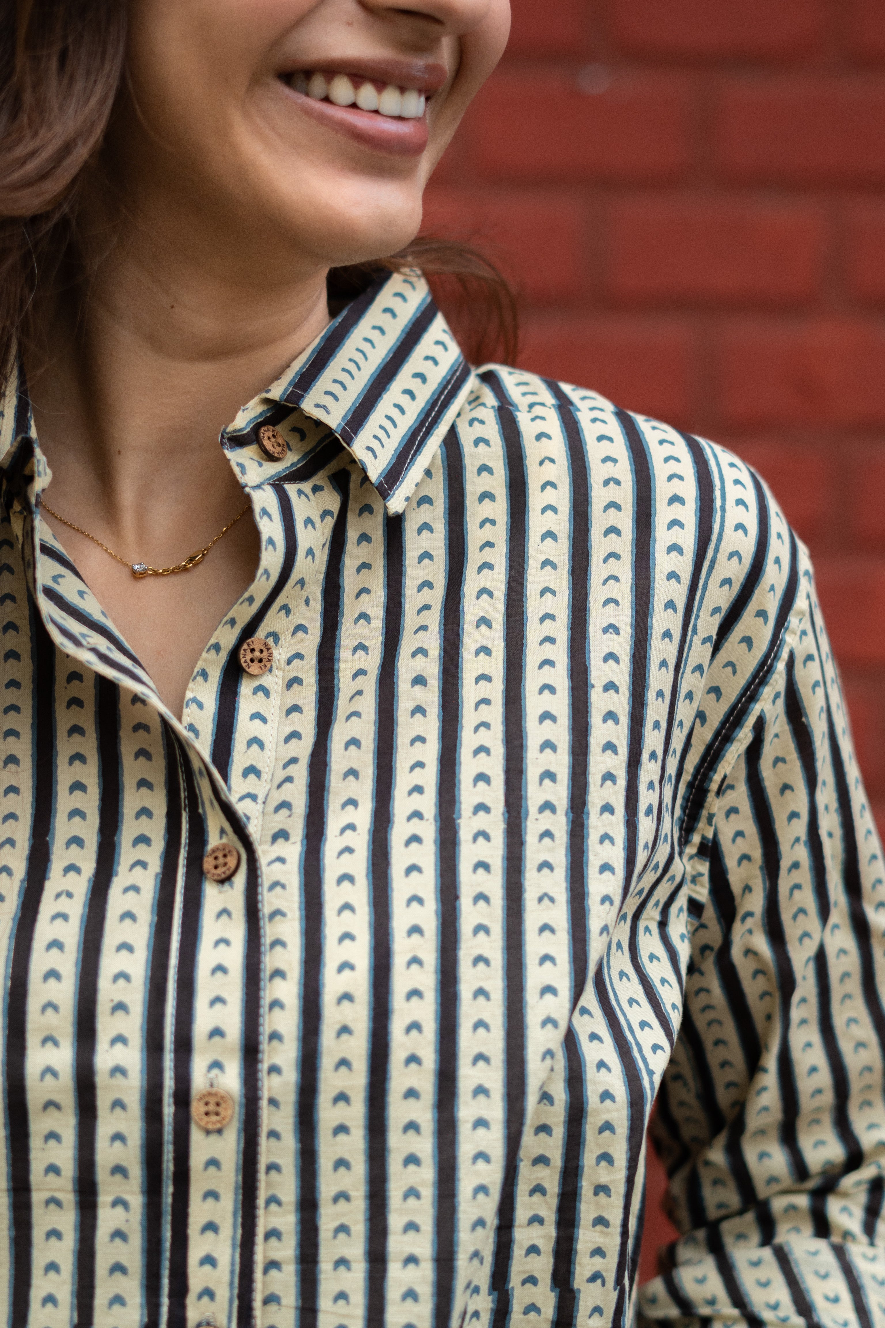 Ajrakh Teer Stripe Handblock Cotton Shirt