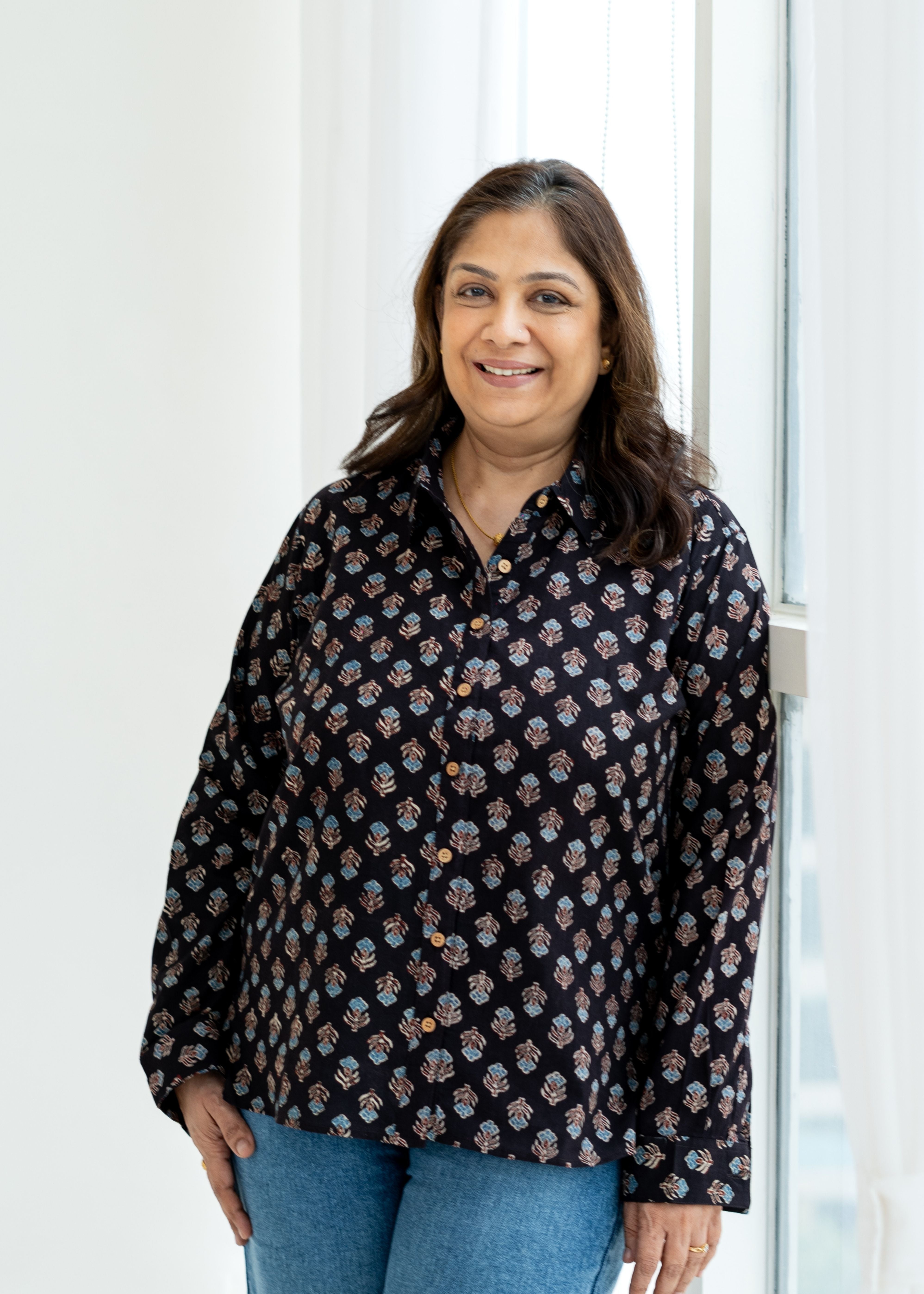 Ajrakh floral Block Print Cotton Shirt