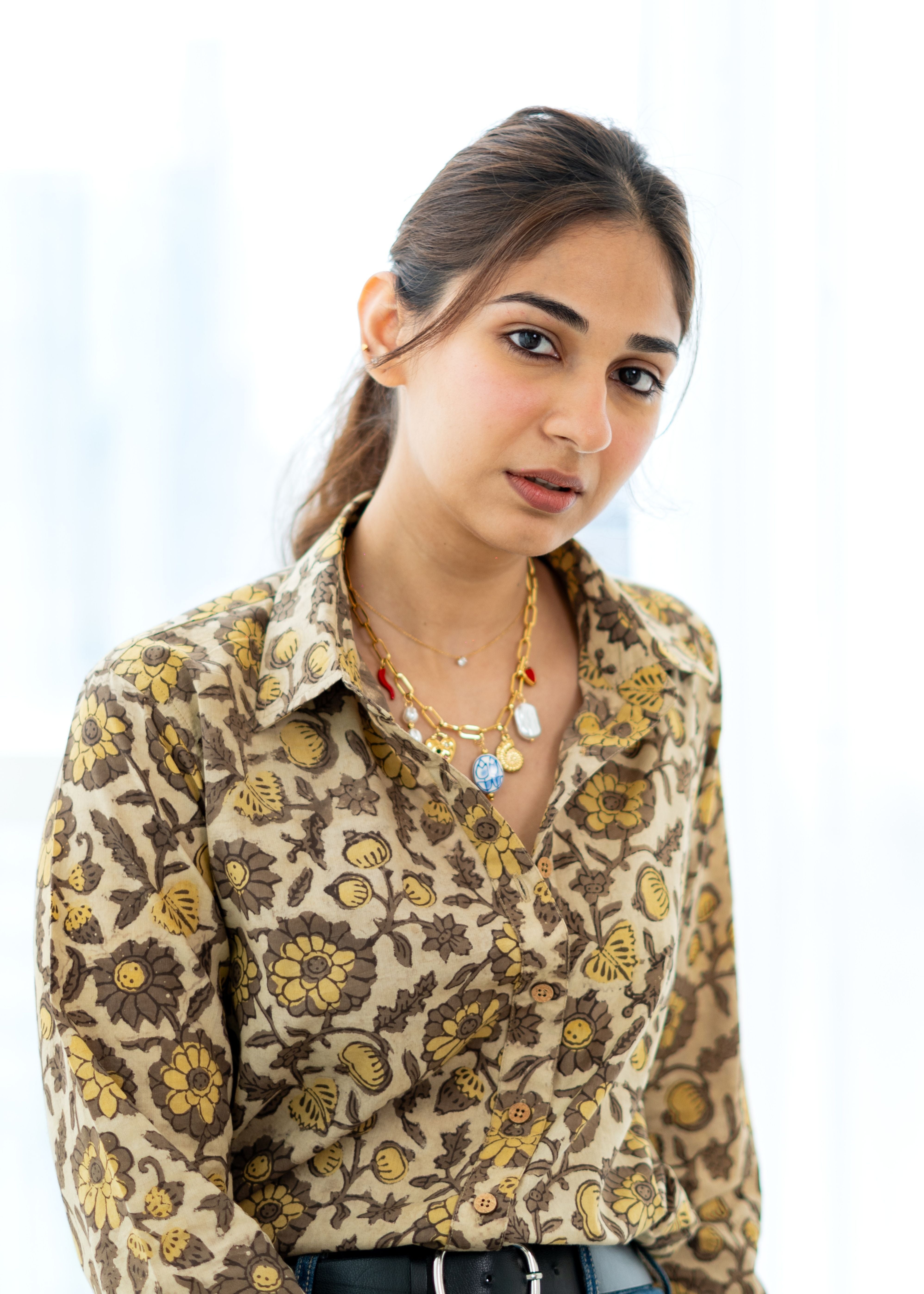 Mustard bagru floral Handblock Cotton Shirt
