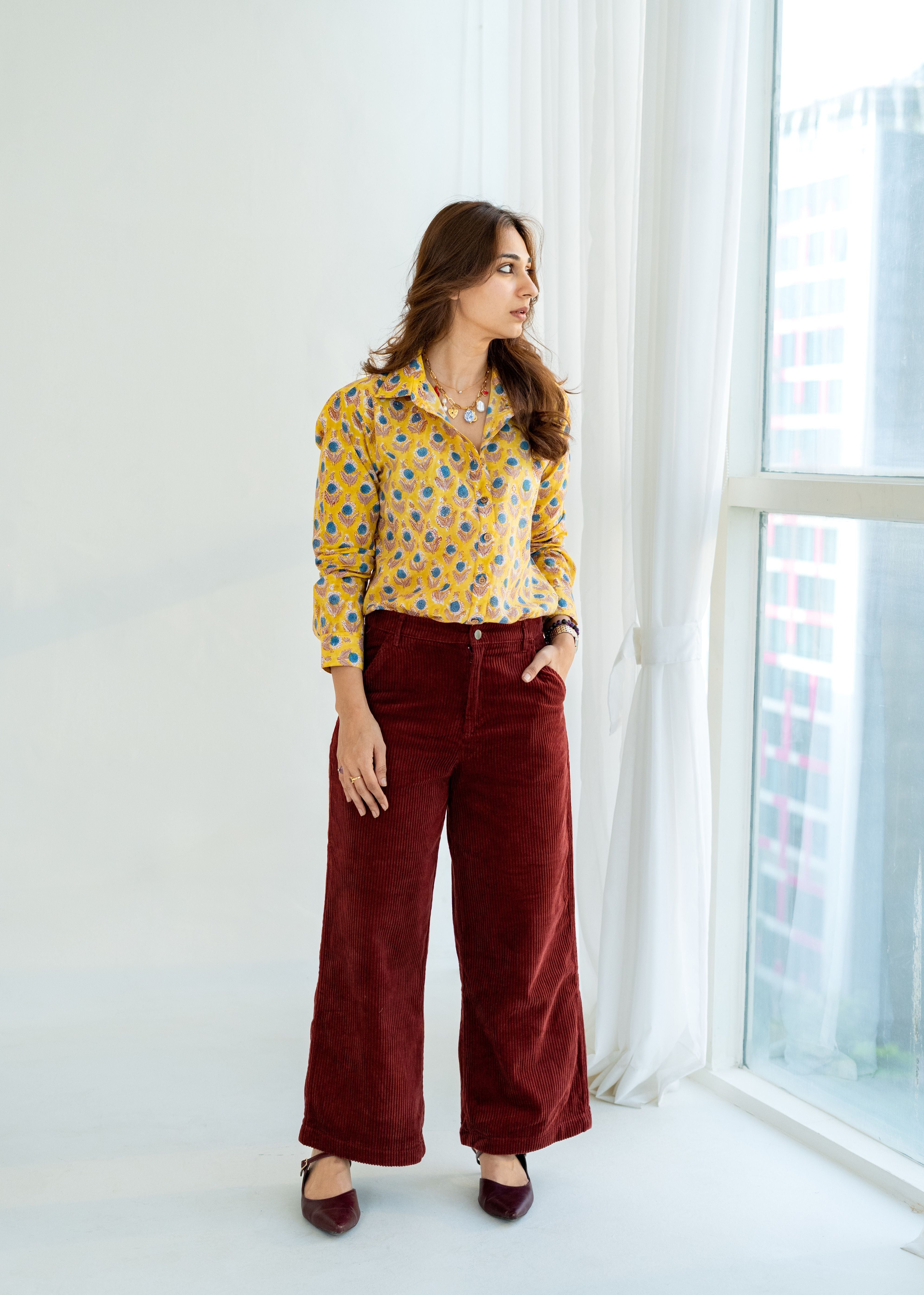 Yellow Sunshine Floral Handblock Cotton Shirt