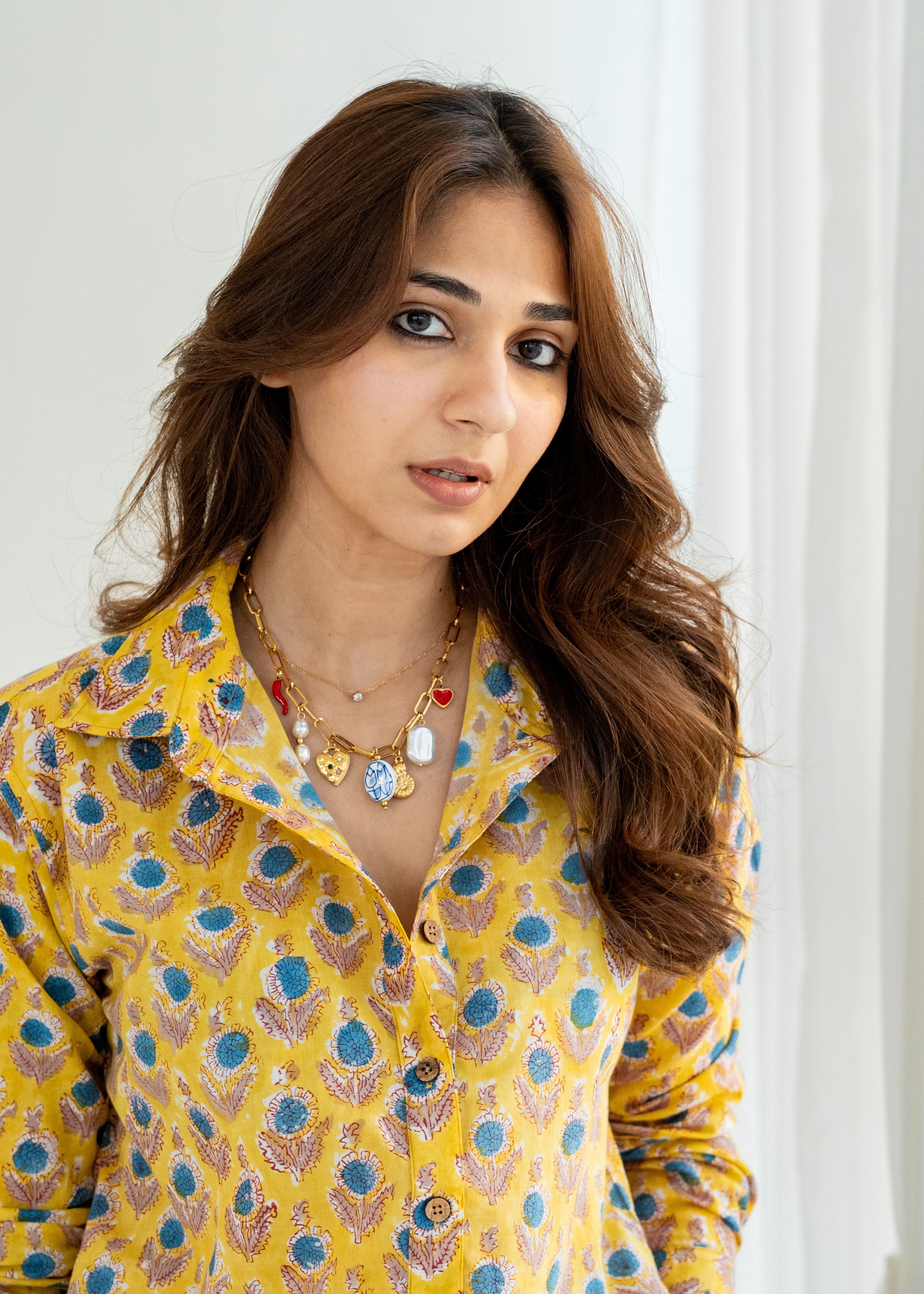 Yellow Sunshine Floral Handblock Cotton Shirt