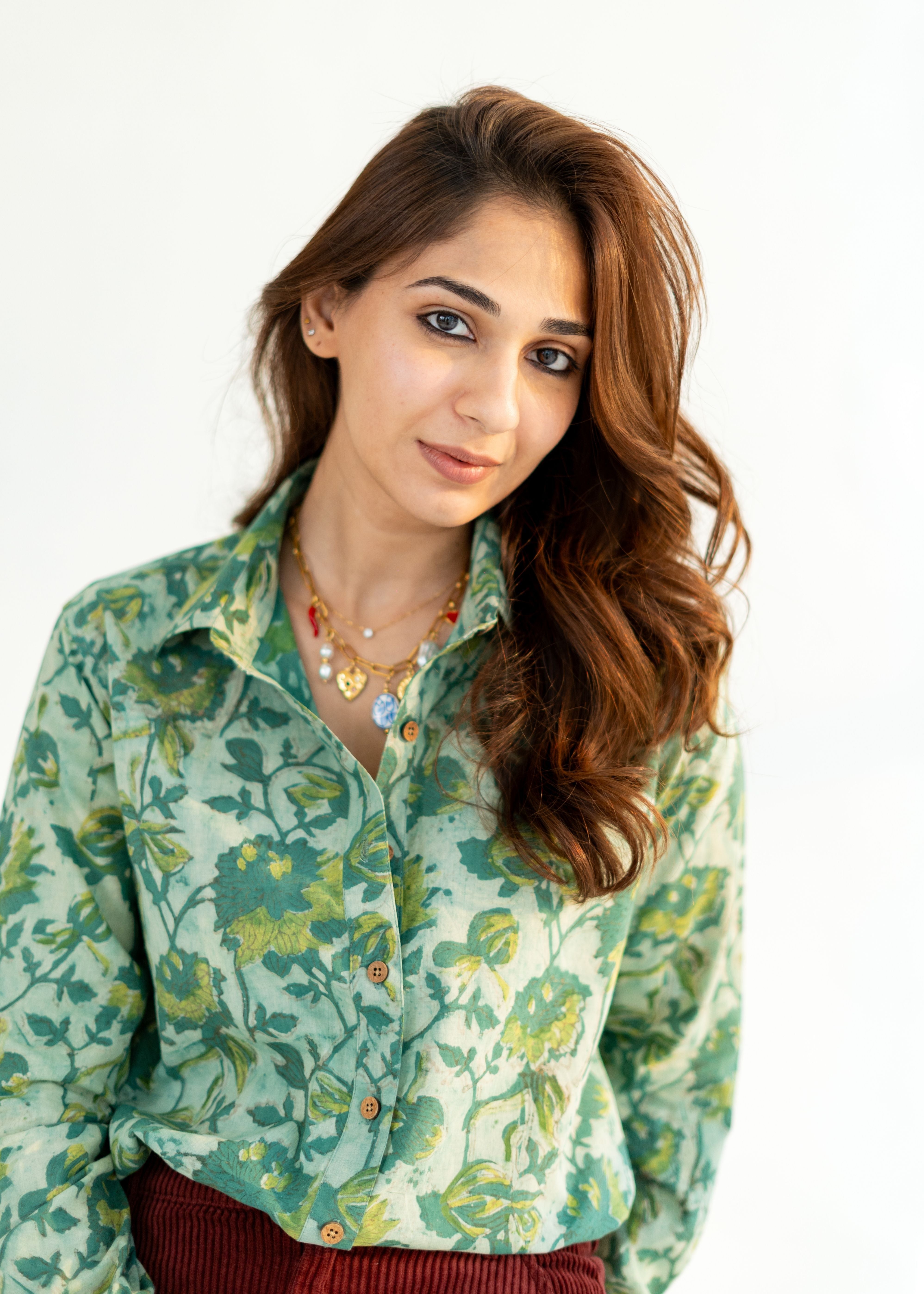 Green Floral Bagru Block Print Cotton Shirt